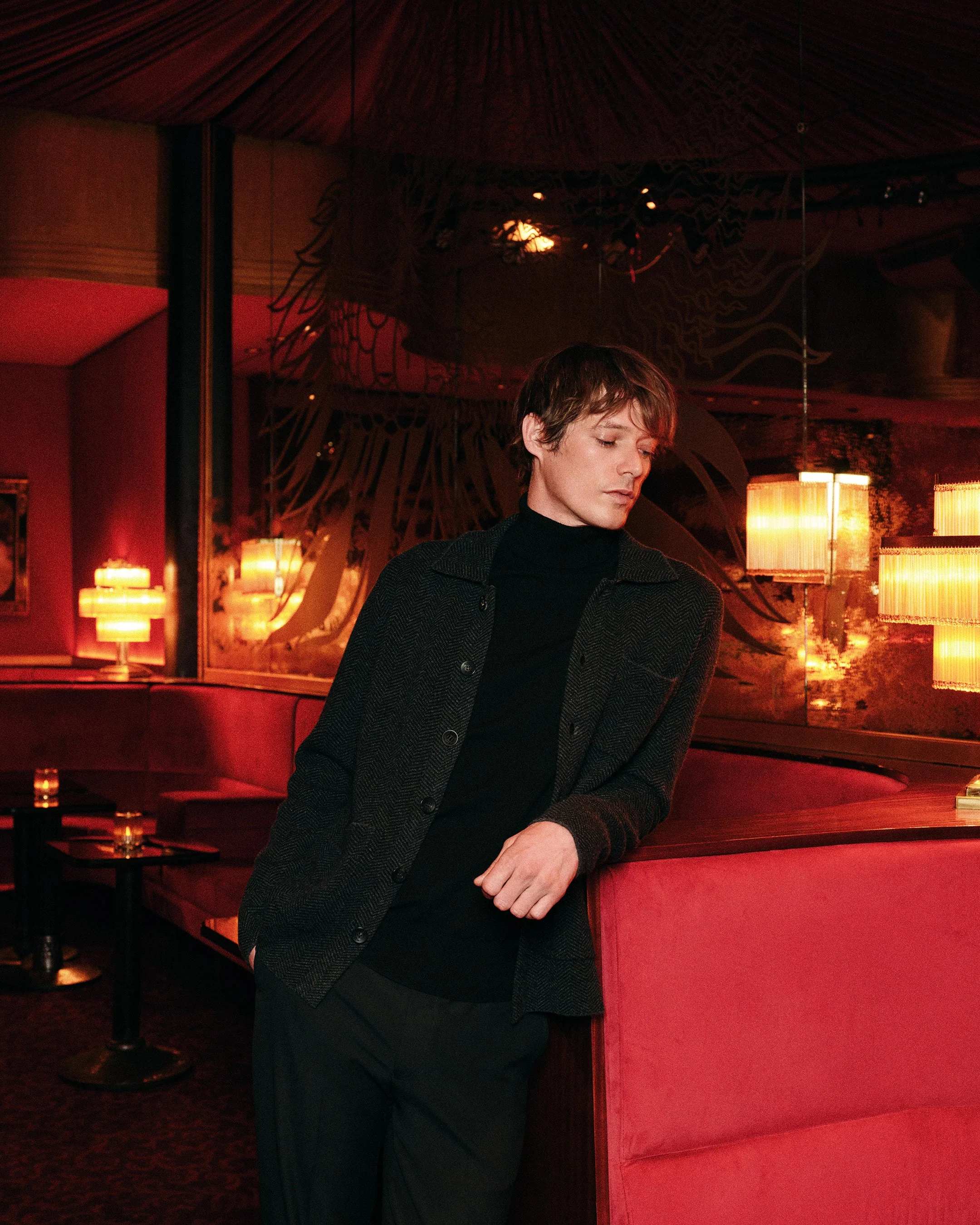 Men's Herringbone Cashmere Polo Shirt Black