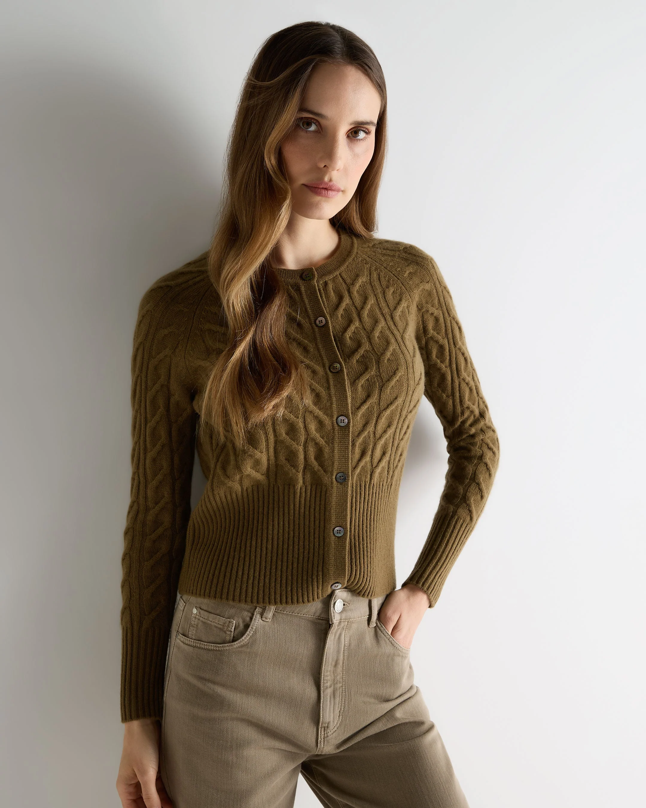 Women's Myla Cable Cashmere Cardigan Cinnamon Brown