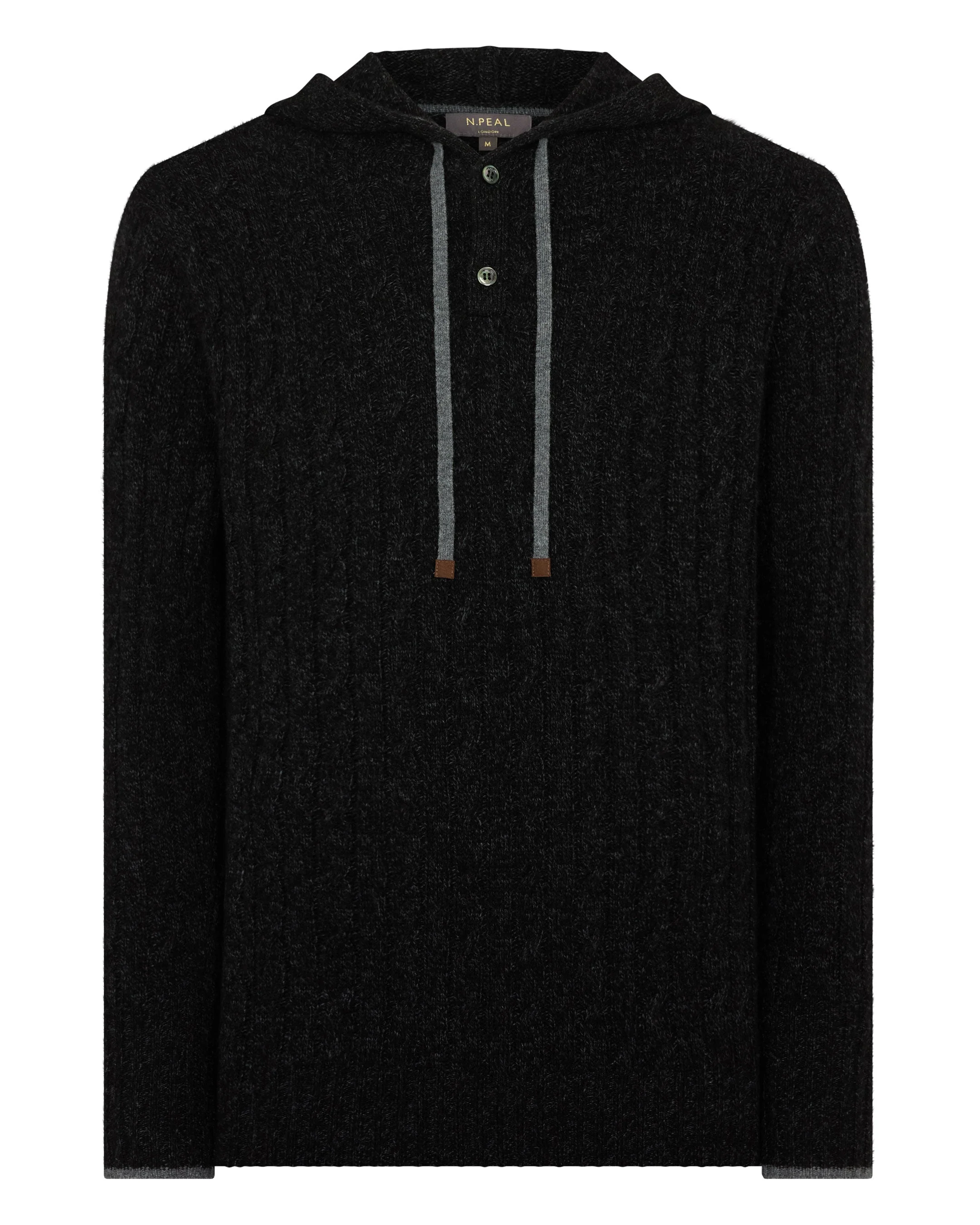 Men's Fitzrovia Cable Cashmere Hoodie Charcoal Grey Melange