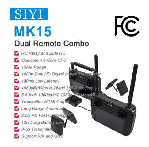 CUAV SIYI MK15 Mini HD Handheld Radio System Transmitter - Remote Control 5.5-Inch Monitor 1080p 60fps 180ms FPV 15KM FCC CE