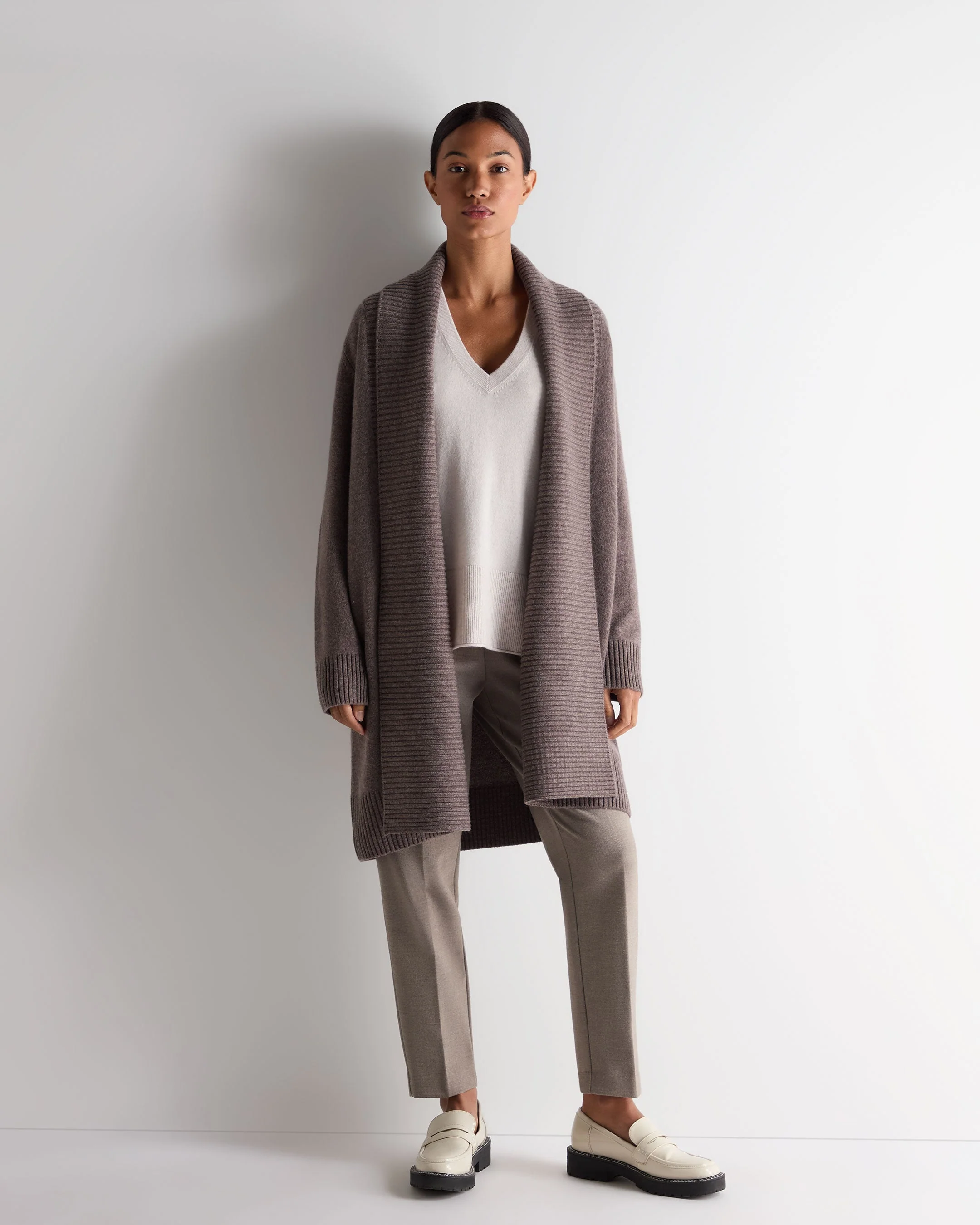 Women's Relaxed V Neck Cashmere Sweater Frost White