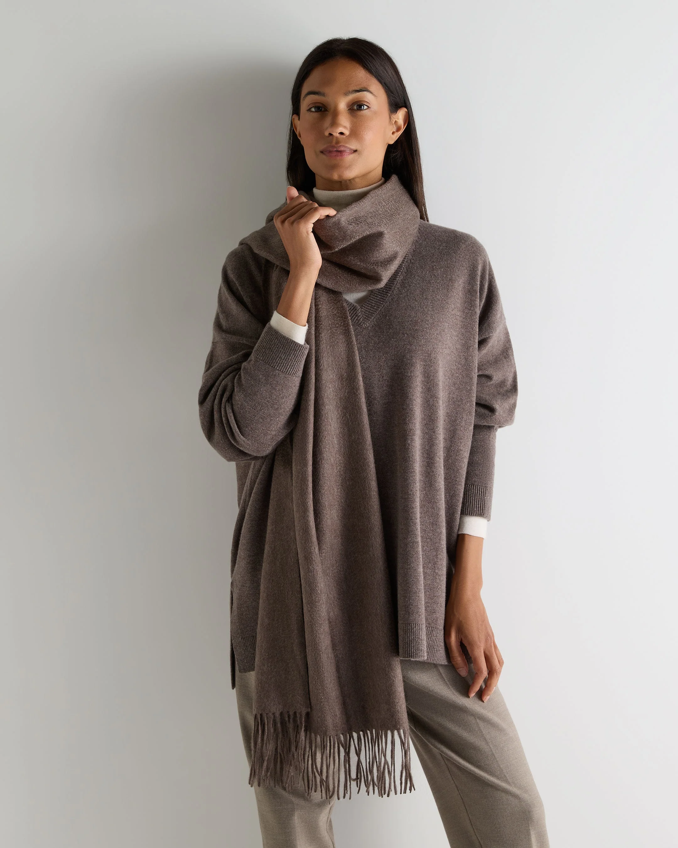 Women's Woven Cashmere Shawl Otter Brown