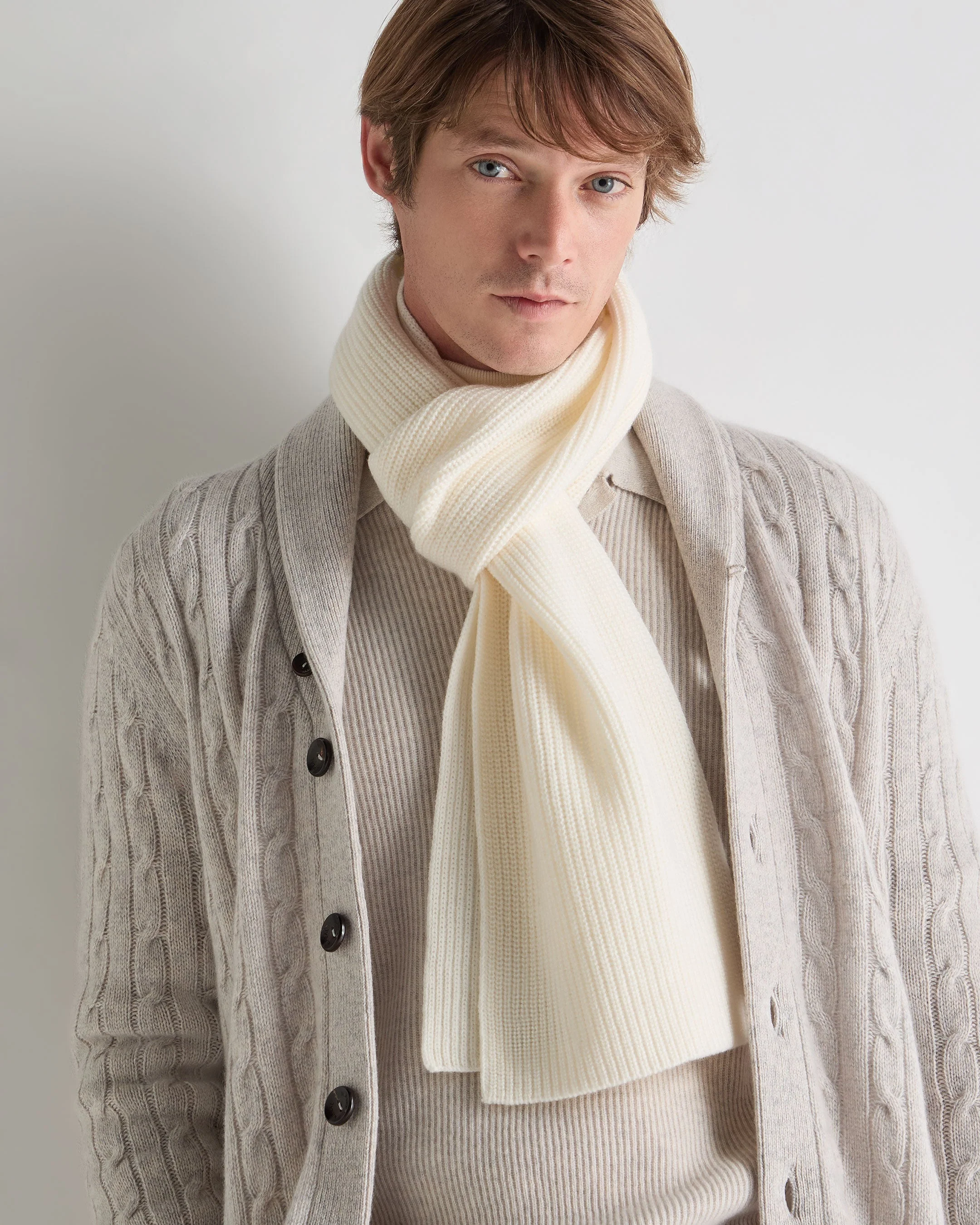 Unisex Ribbed Cashmere Scarf New Ivory White