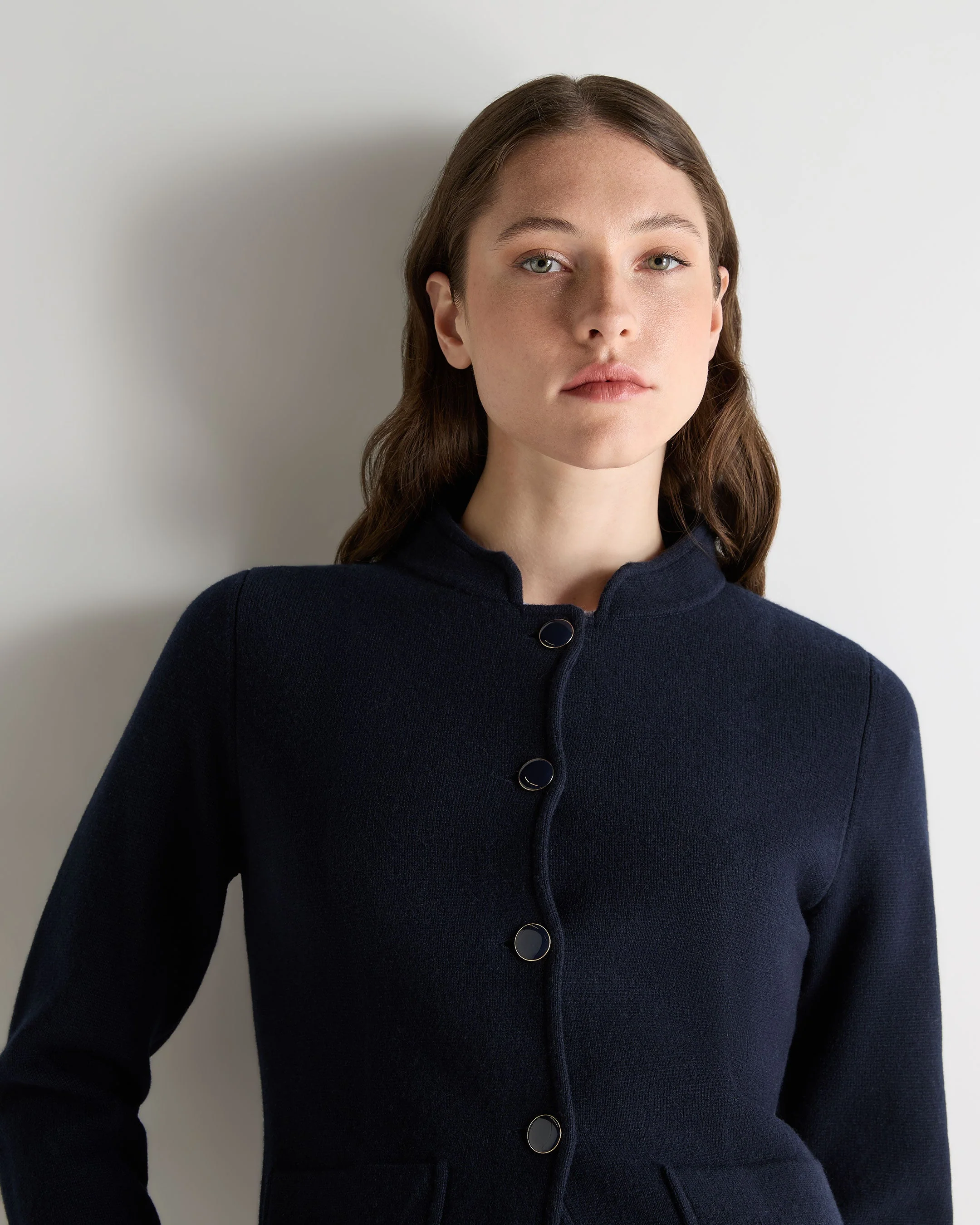 Women's Nehru Collar Cashmere Jacket Navy Blue
