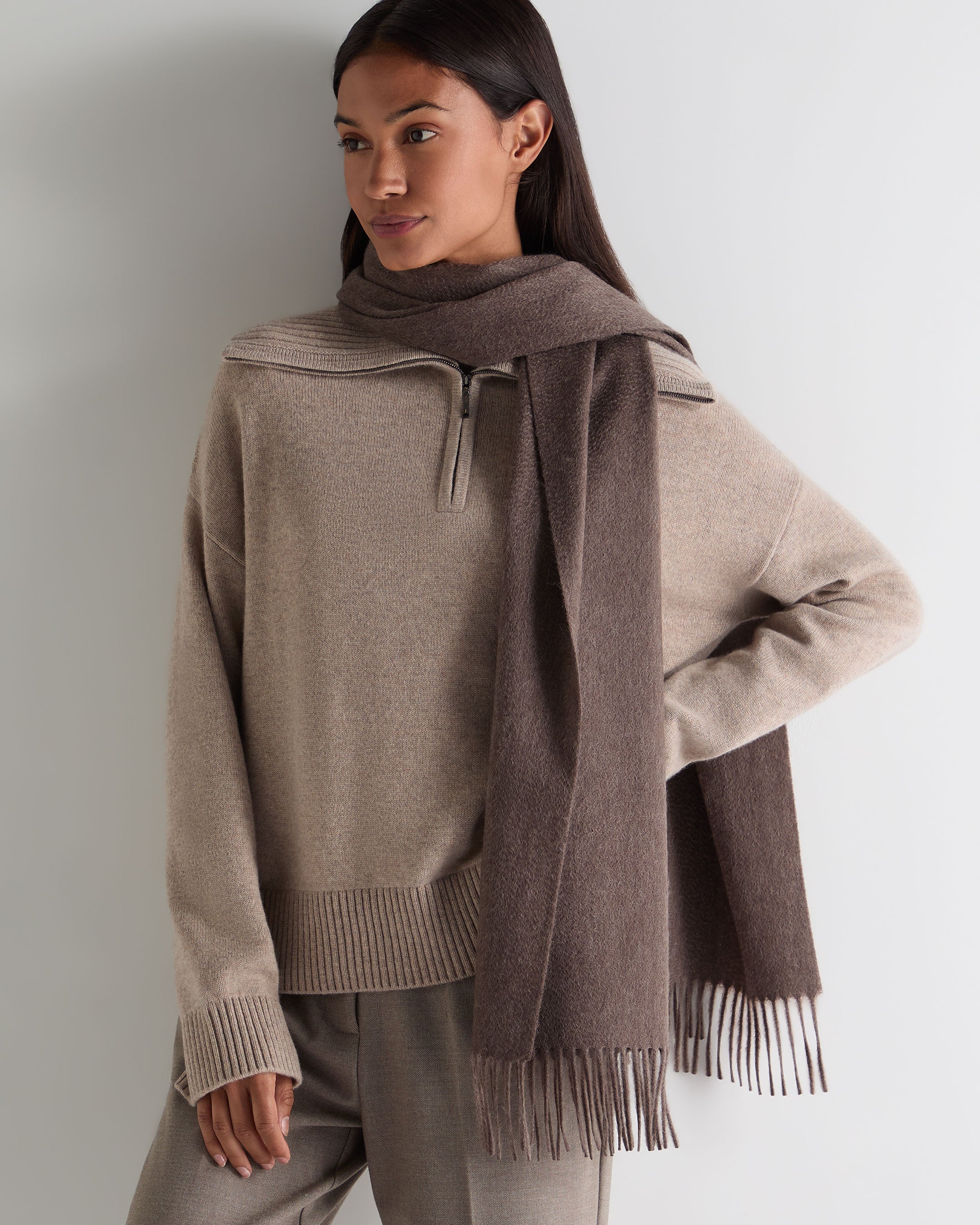 Unisex Large Woven Cashmere Scarf Otter Brown