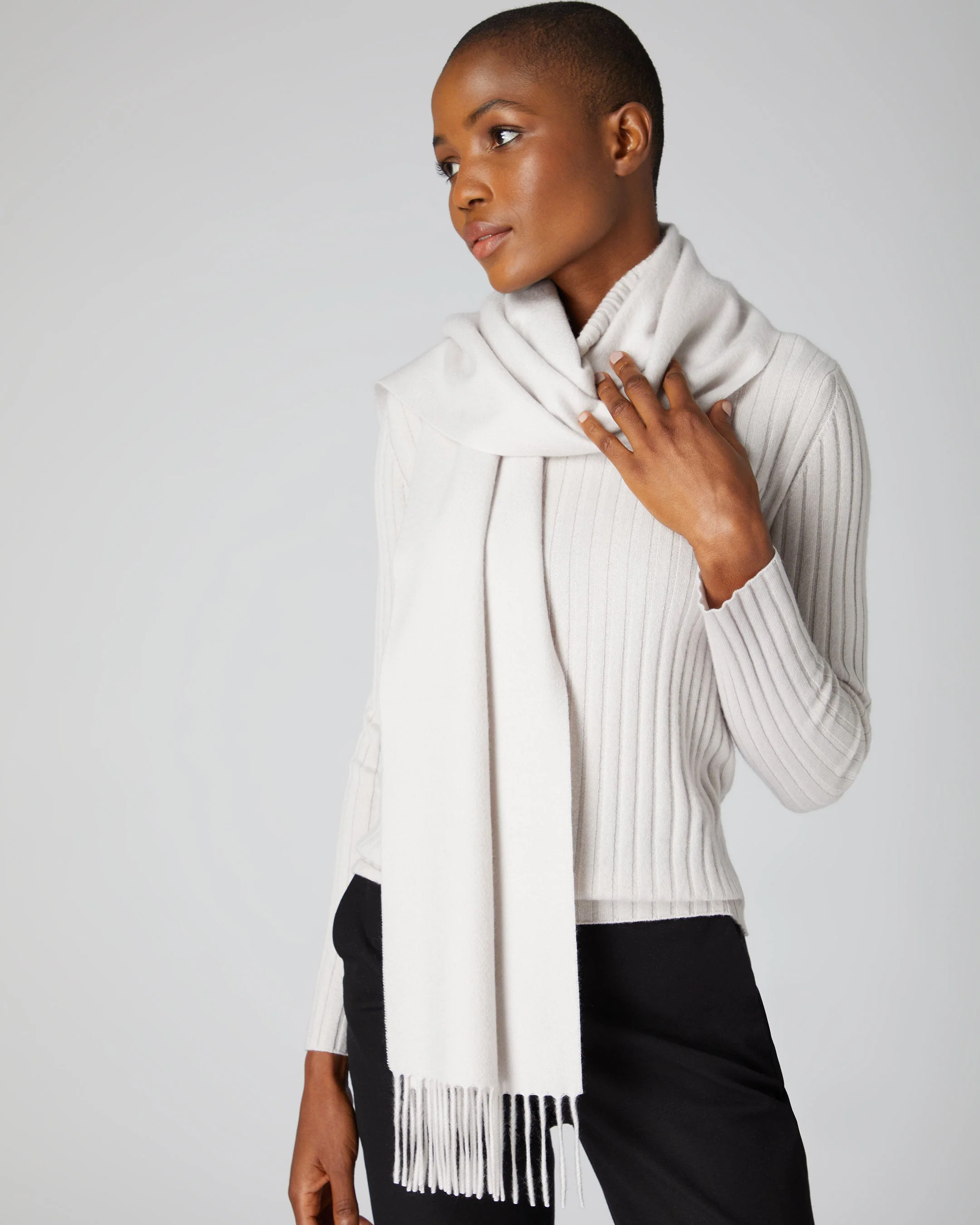 Unisex Large Woven Cashmere Scarf Snow Grey