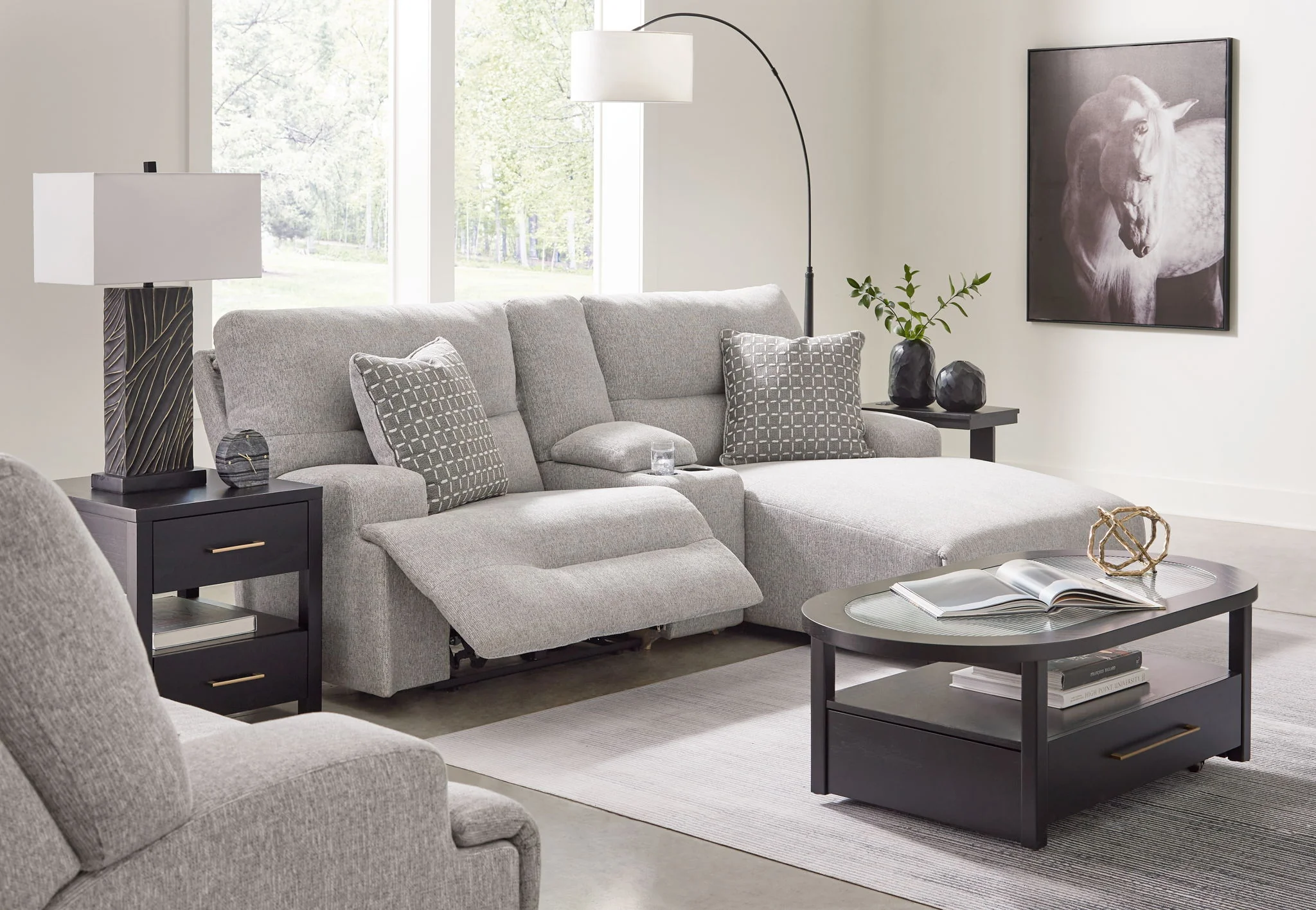 Acklen Place - 4 Pc. - 3-Piece Power Reclining Sectional Sofa With Raf Chaise, Wide Seat Power Recliner - Pewter