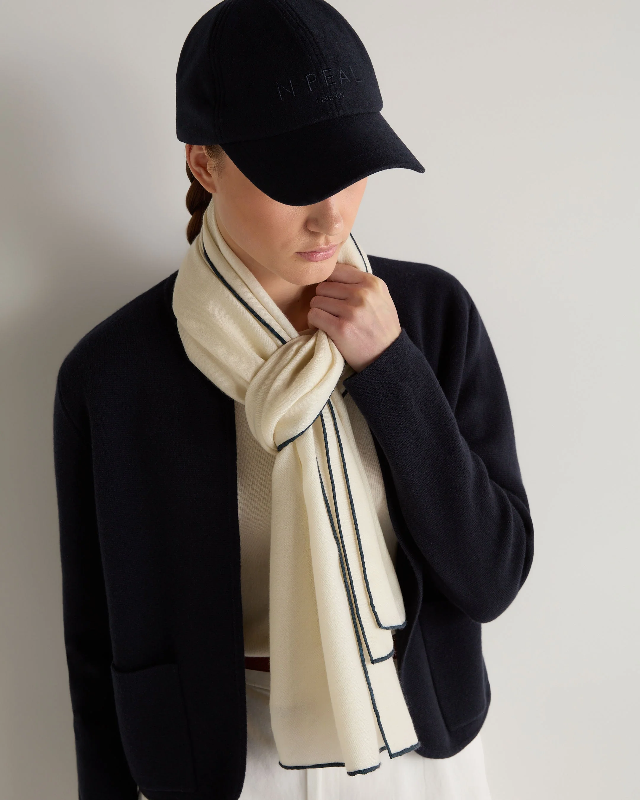 Women's Tipped Cashmere Pashmina New Ivory White