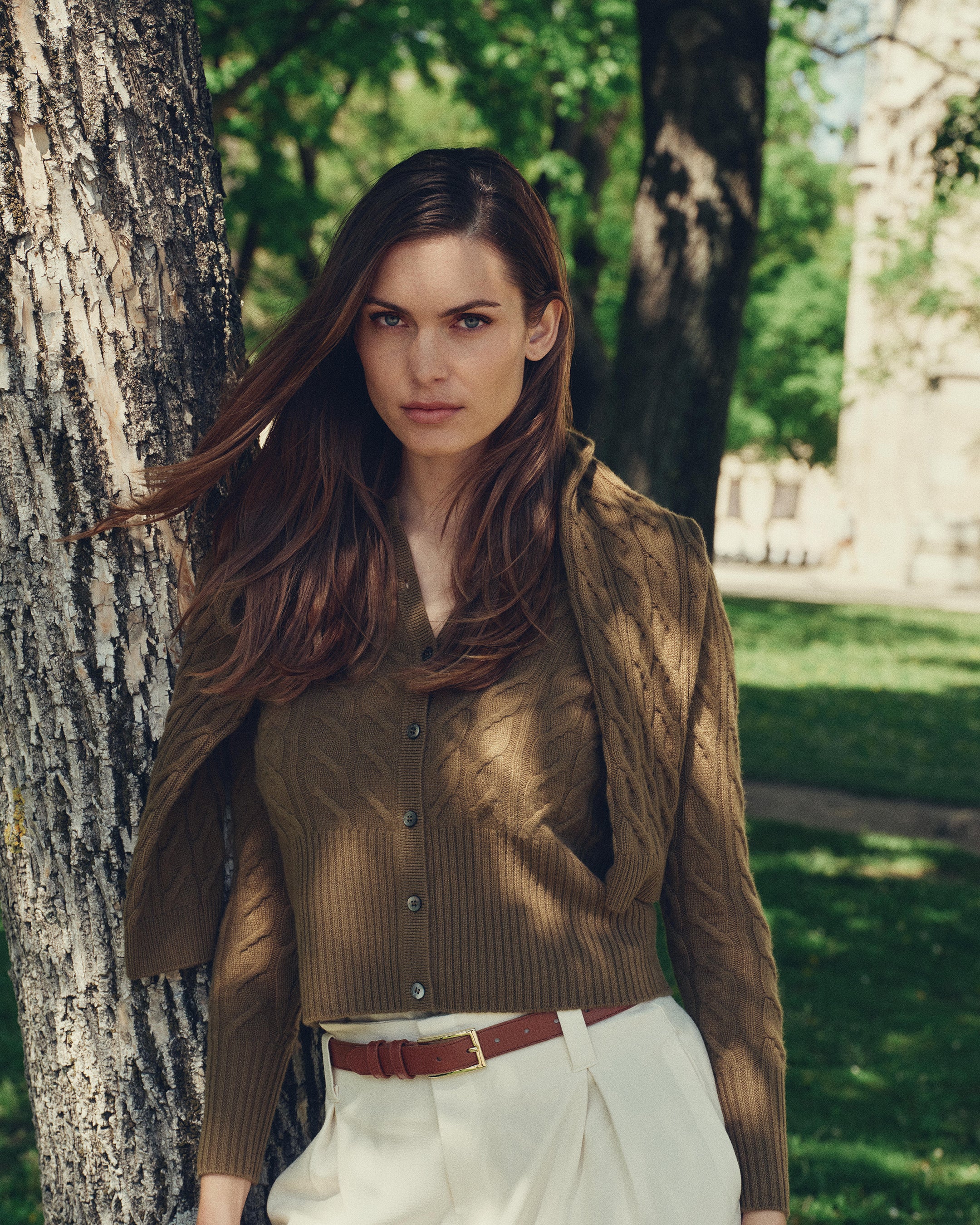 Women's Myla Cable Cashmere Cardigan Cinnamon Brown