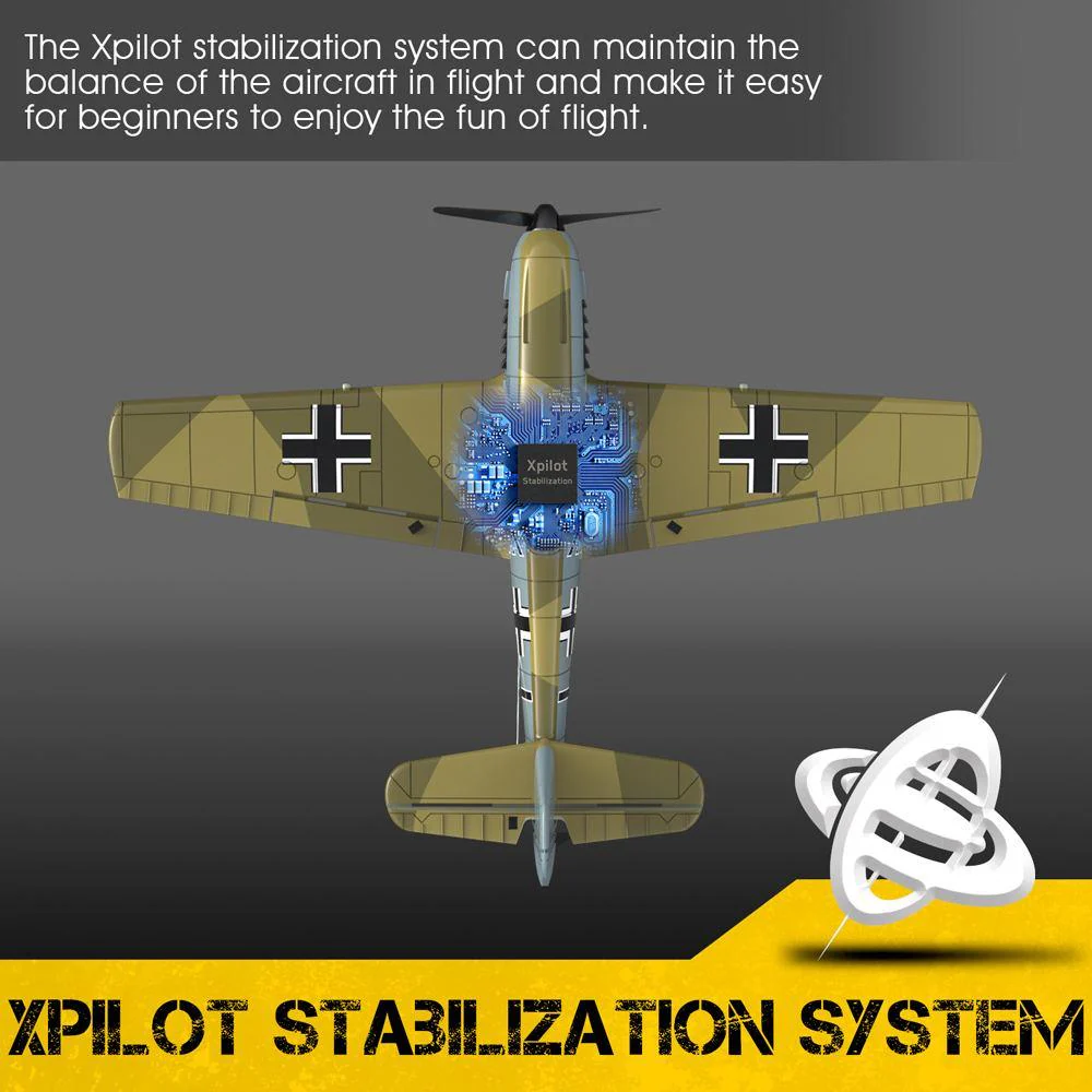 Eachine BF109 RC Airplane - 2.4GHz 4CH 400mm Wingspan 6-Axis One Key U-Turn Aerobatic Xpilot Stabilization System EPP Mini RTF Toy RC Plane