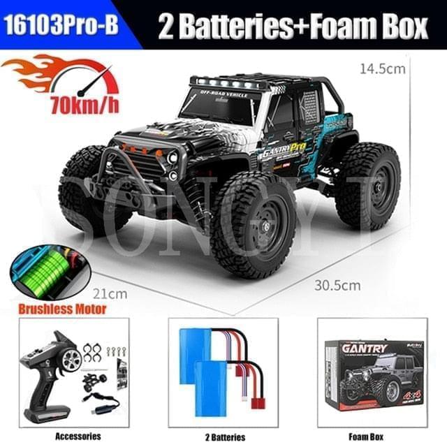 1:16 50KM/H Or 70KM/H 4WD RC Car LED Headlights 2.4G Waterproof Remote Control Cars High Speed Drift Monster Truck for Kids Toy