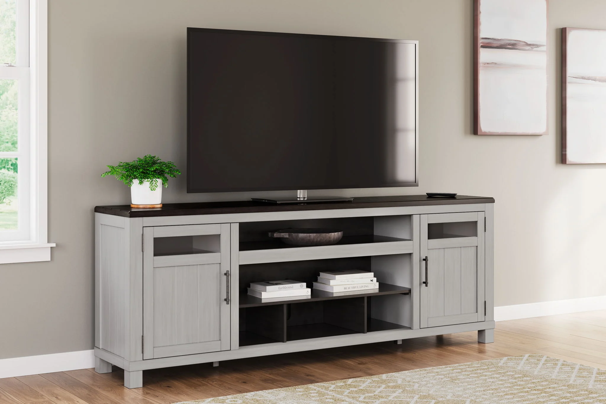 Darborn - XL TV Stand W/Fireplace Option - Gray / Brown