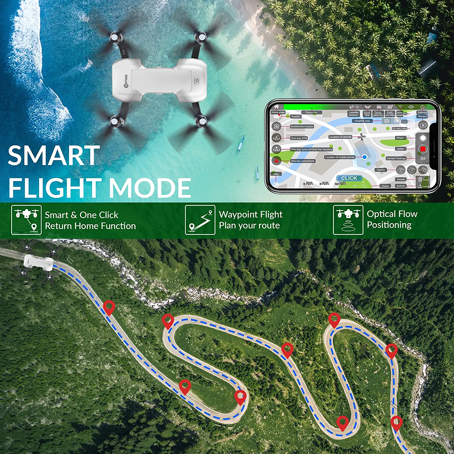 Contixo F30 Drone - for Kids & Adults WiFi 4K HD UHD Camera and GPS, FPV Quadcopter for Beginners, Foldable mini drone, Brushless Motor, Follow Me, Two Batteries and Carrying Case Included Professional Camera Drone