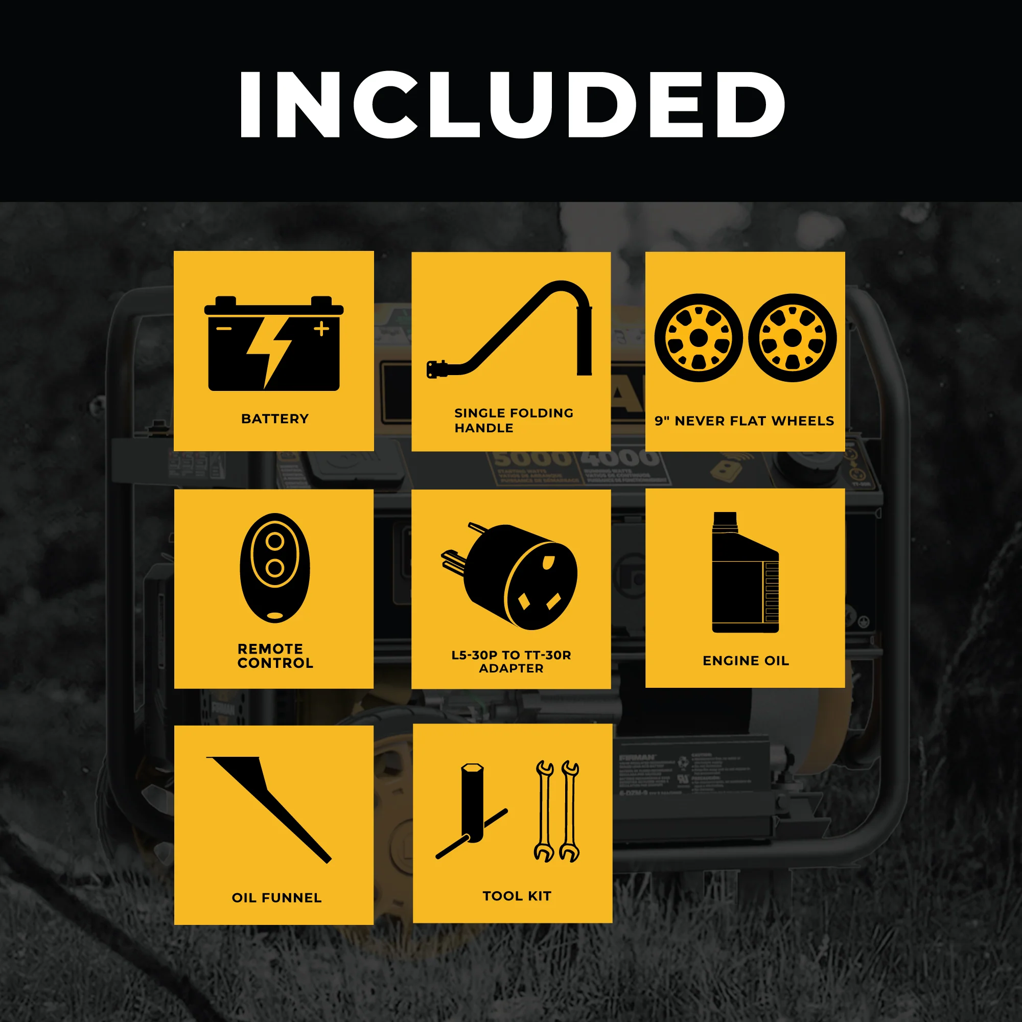 Gas Portable Generator 5000W Remote Start 120V