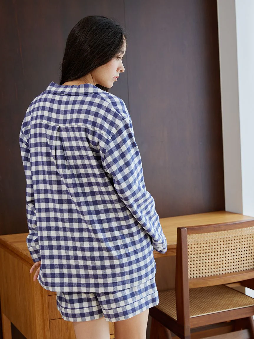 Checkered Long Sleeve Sleep Shirt Sleepwear