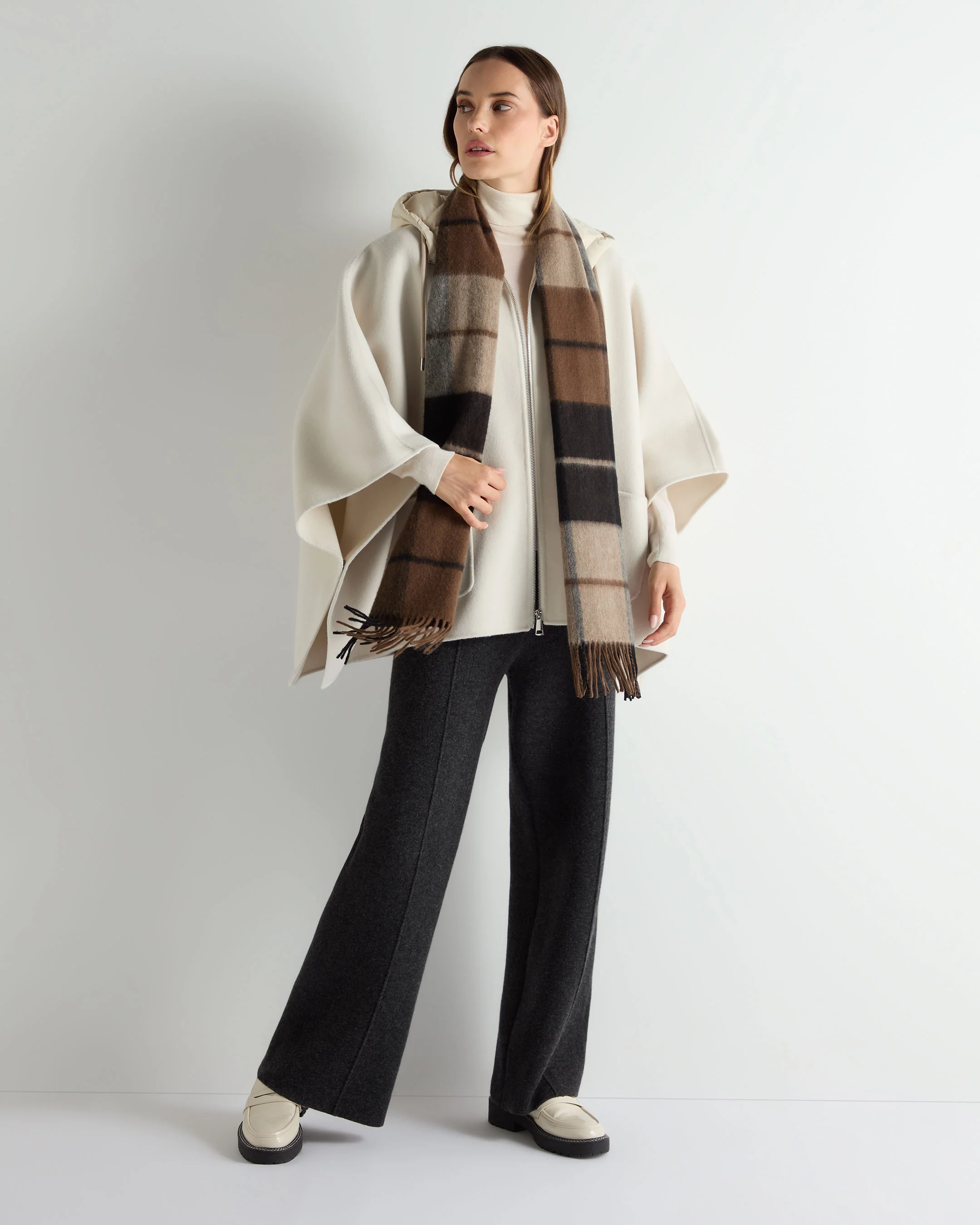 Unisex Cashmere Check Scarf Dark Brown Check