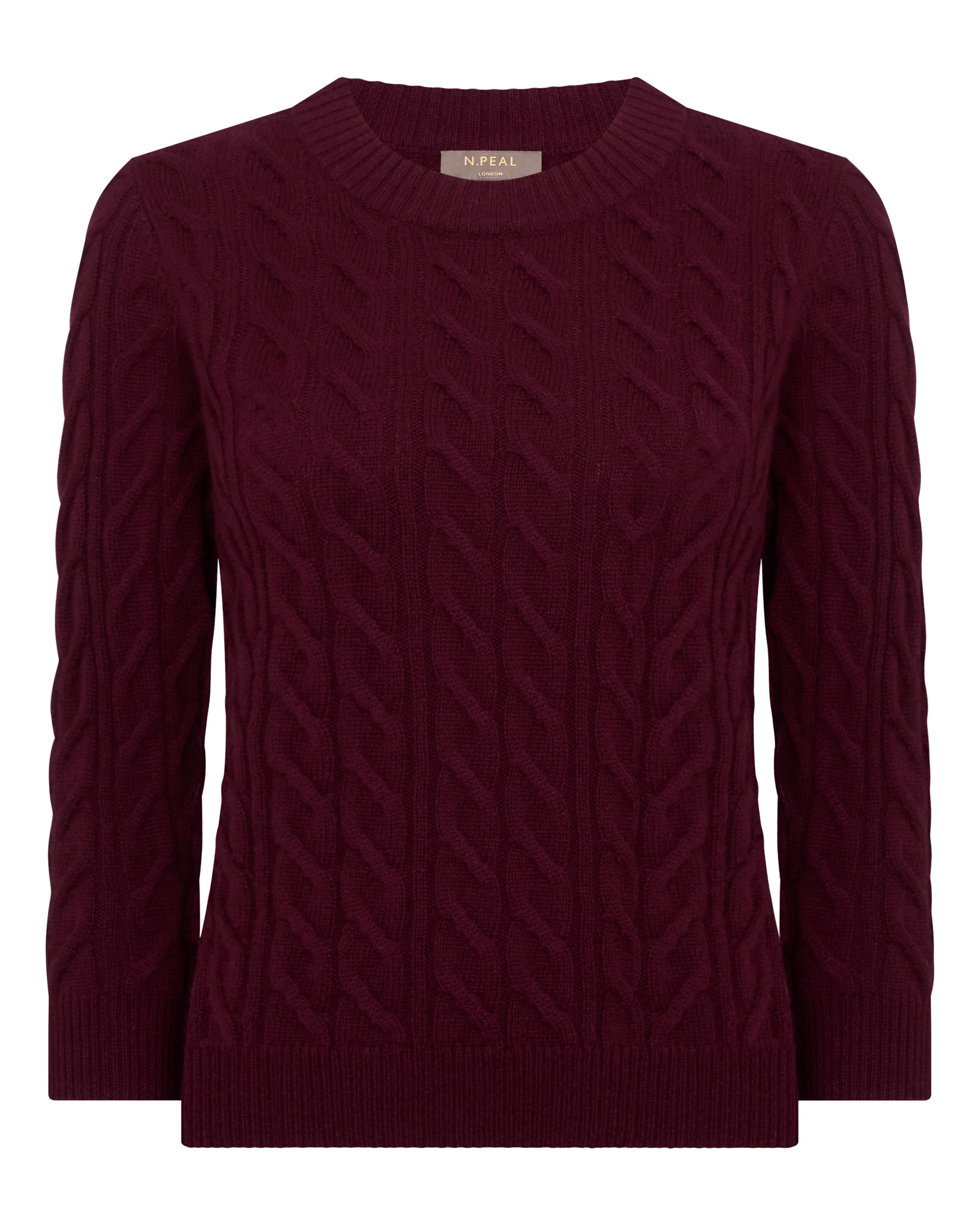 Women's Emilia Cable Round Neck Cashmere Sweater Bordeaux Red