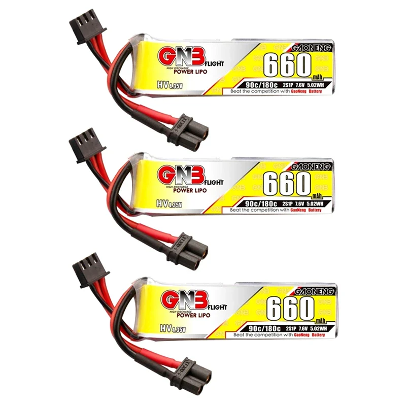 3Pcs Gaoneng GNB 1S/2S/3S/4S/6S HV Lipo Battery 660mAh 90C 180C Lipo Drone Battery