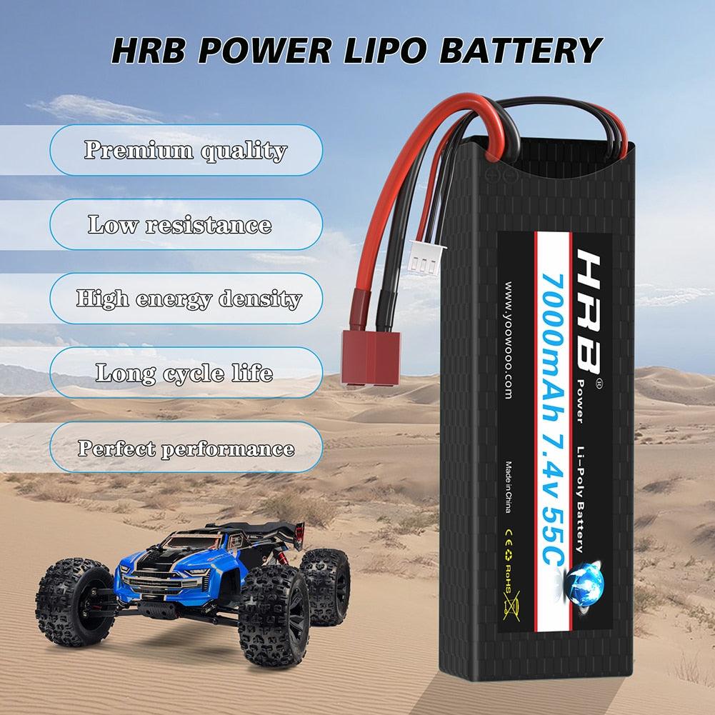 2PCS HRB Lipo 2S 6000mah 7000mah 7.4V Hard Case 60C For RC Evader BX Car RC Truck RC Truggy RC Airplane UAV Drone
