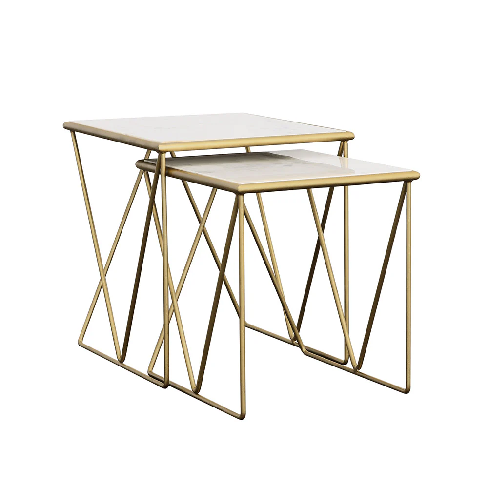 Bette  Marble Top Nesting Table Set White and Gold