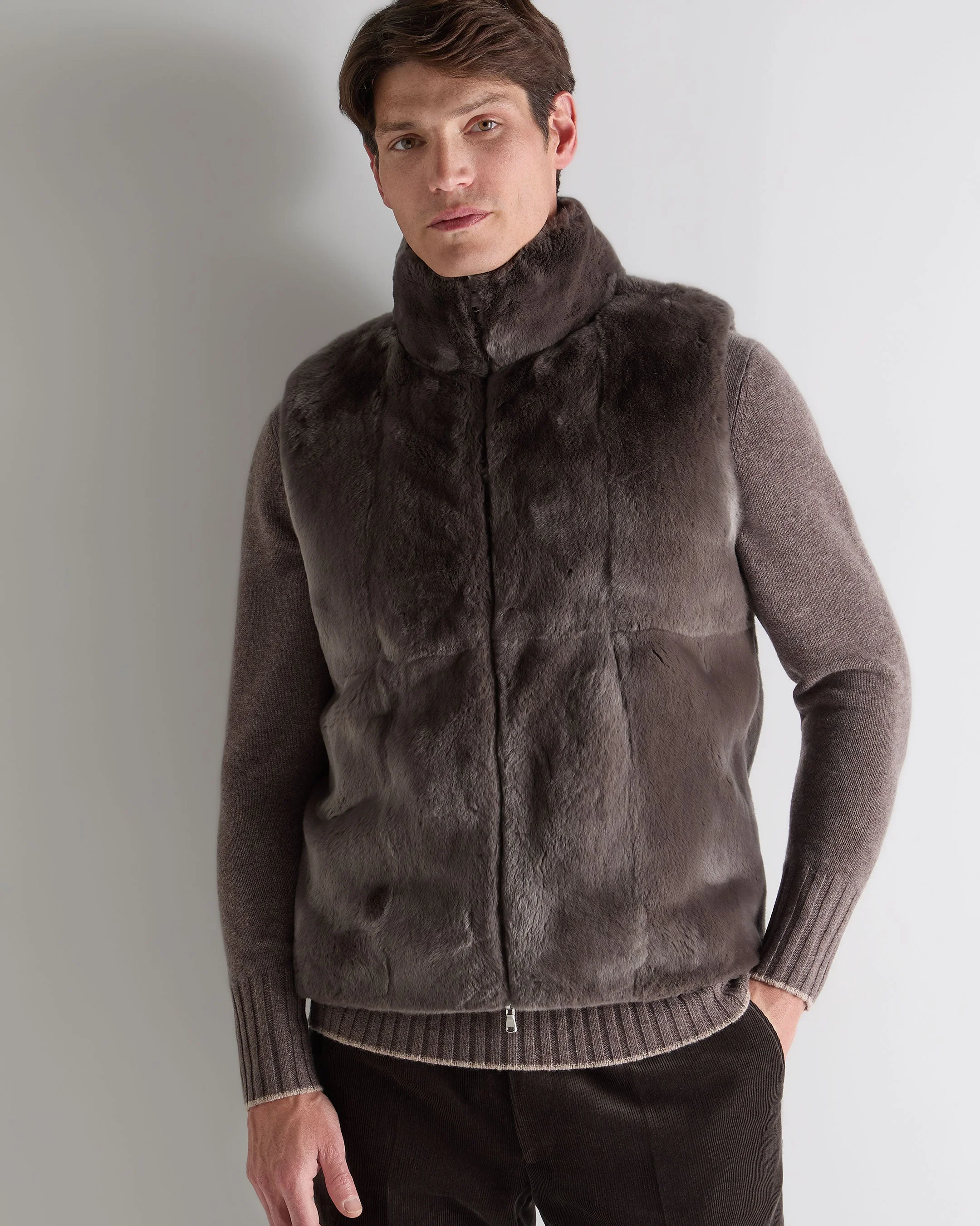 Men's Dolomiti Cable Fur Gilet Soft Truffle Brown Marl