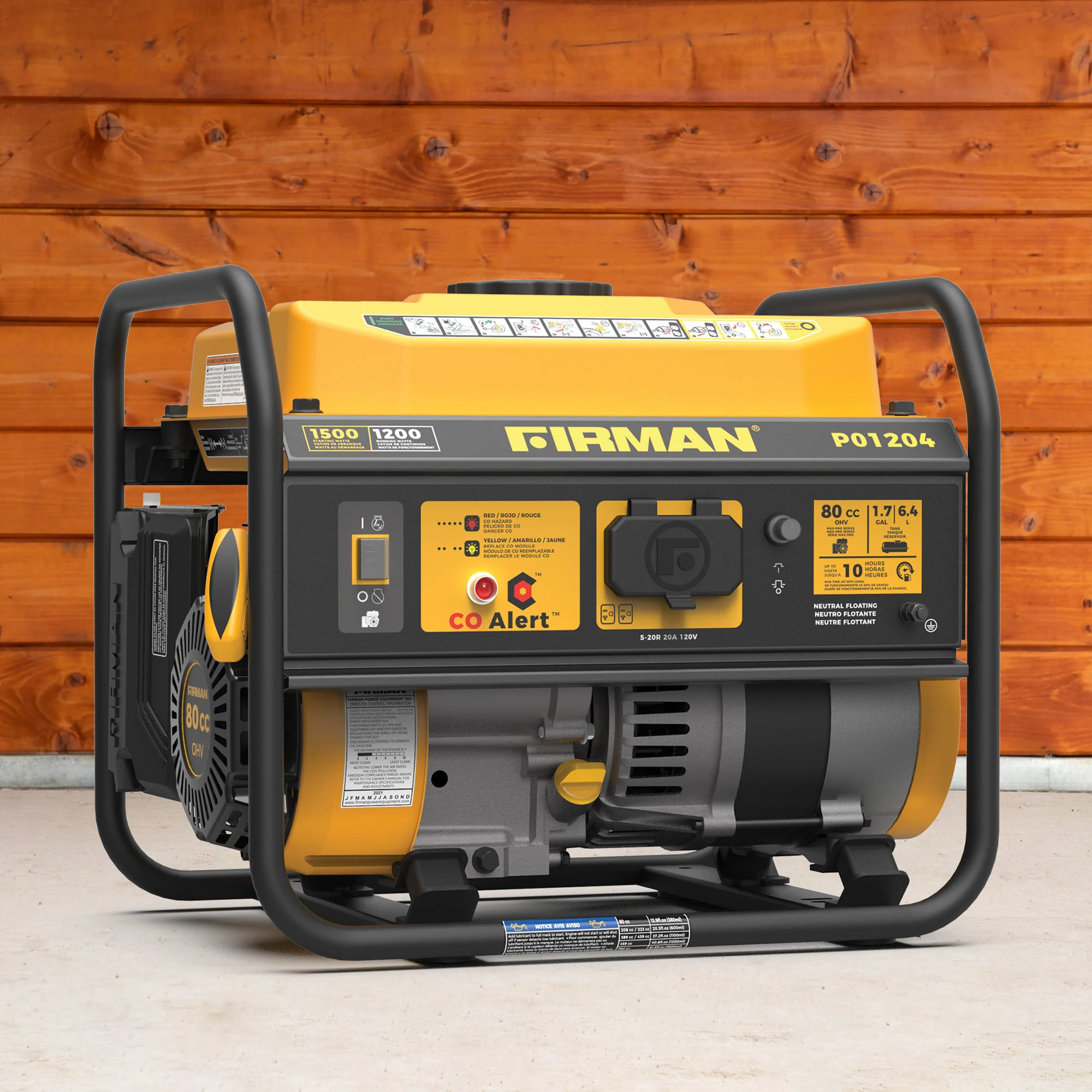 Gas Portable Generator 1500W Recoil Start with CO alert