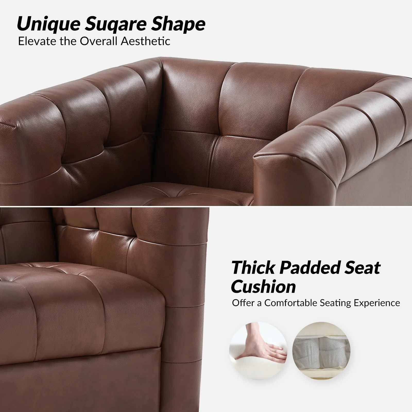 Arnold Genuine Leather Swivel Club Chair in Brown