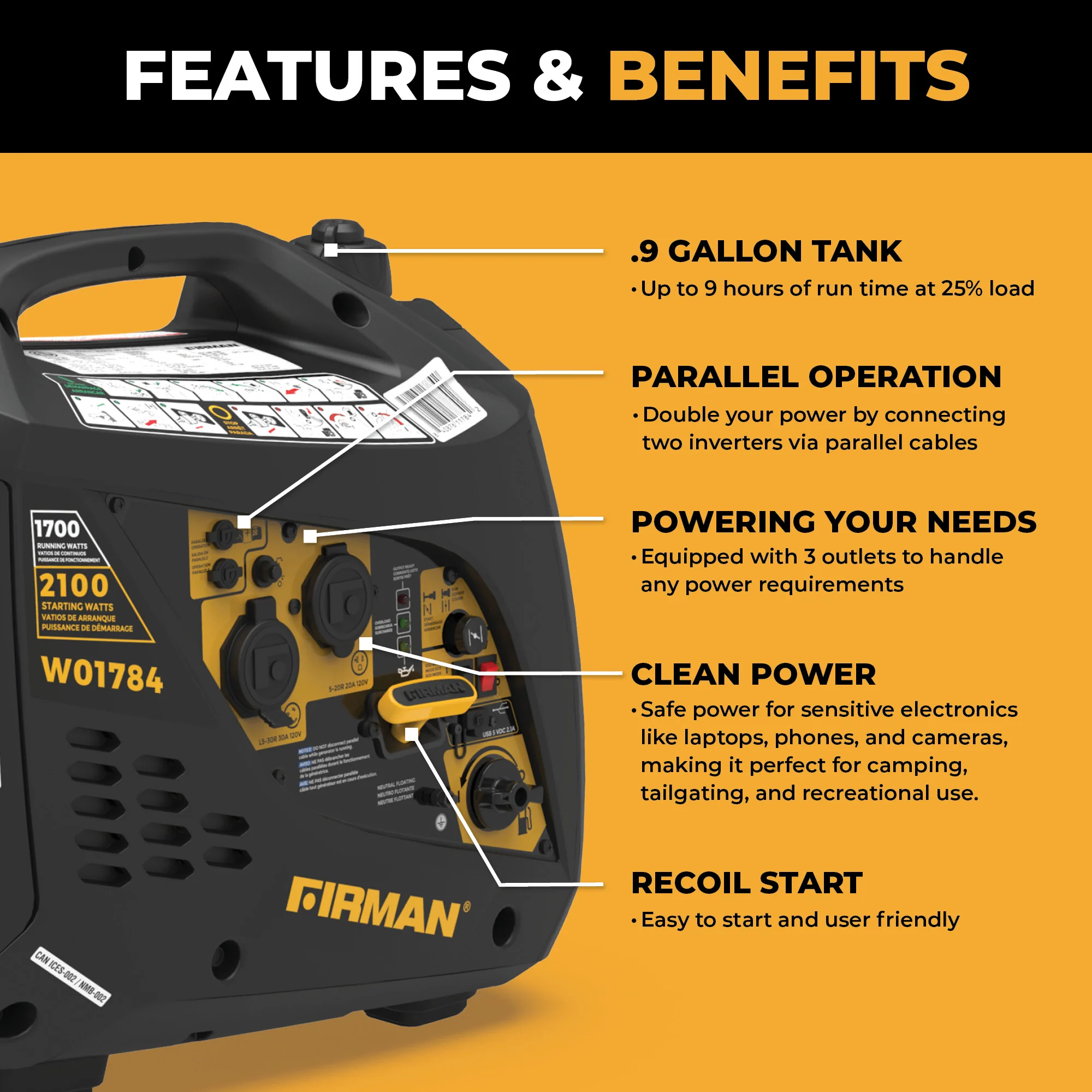 Inverter Portable Generator 2100W Recoil Start