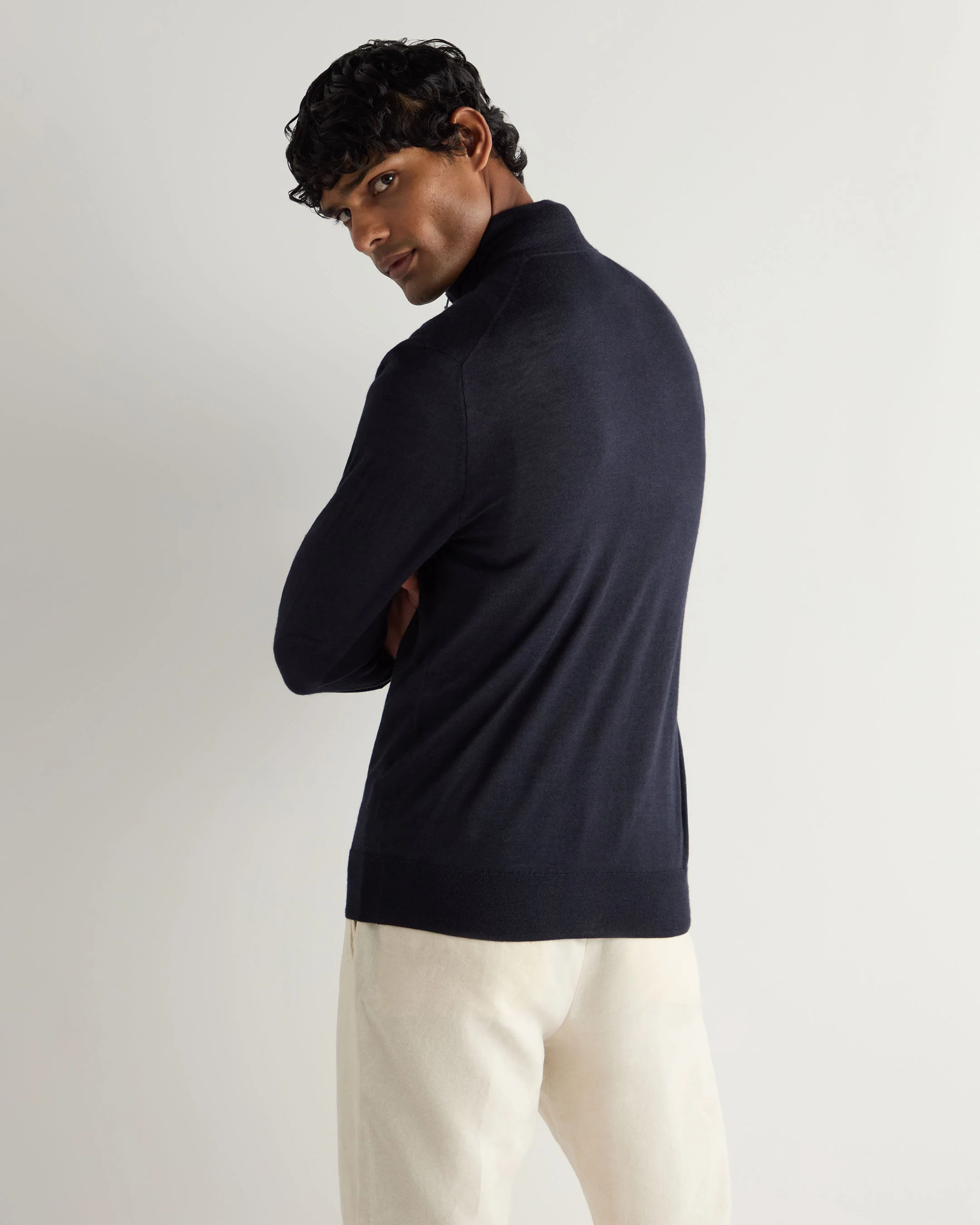 Men's Hyde Fine Gauge Cashmere Full Zip Jumper Indigo Blue