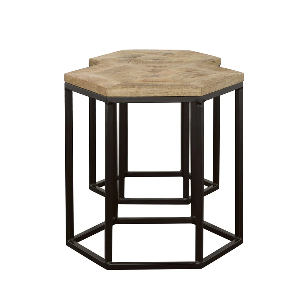 Adger  Hexagonal Nesting Tables Natural and Black