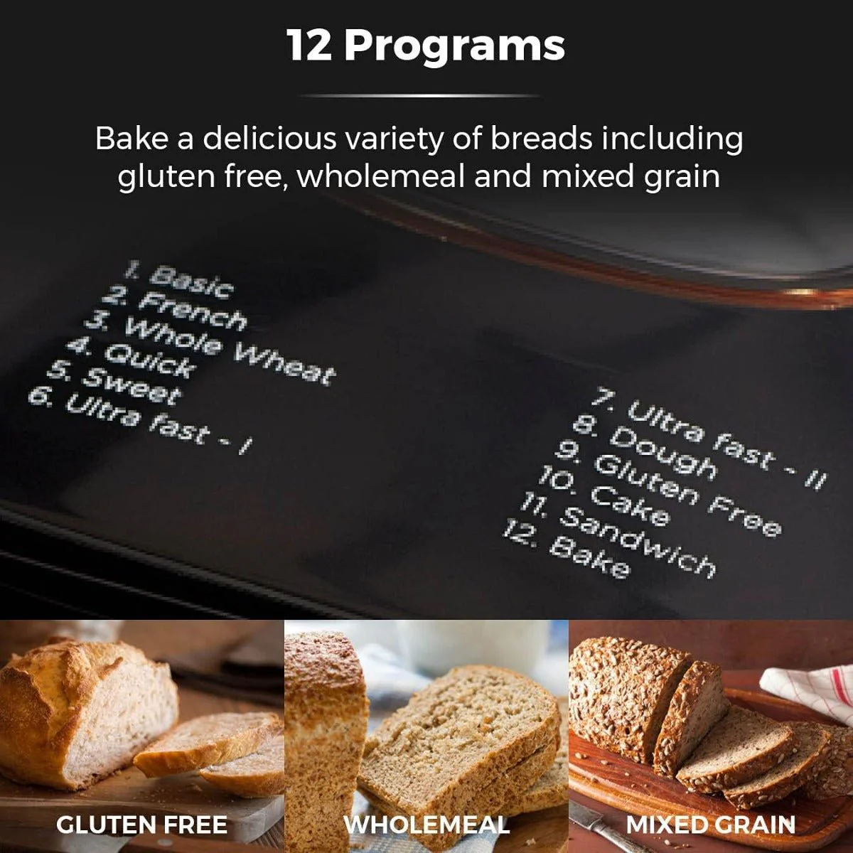 Tower 220 volt Bread Maker 2 lb 12 automatic programs timer 60 keep warm crust control non stick bread pan 22v 240 volts