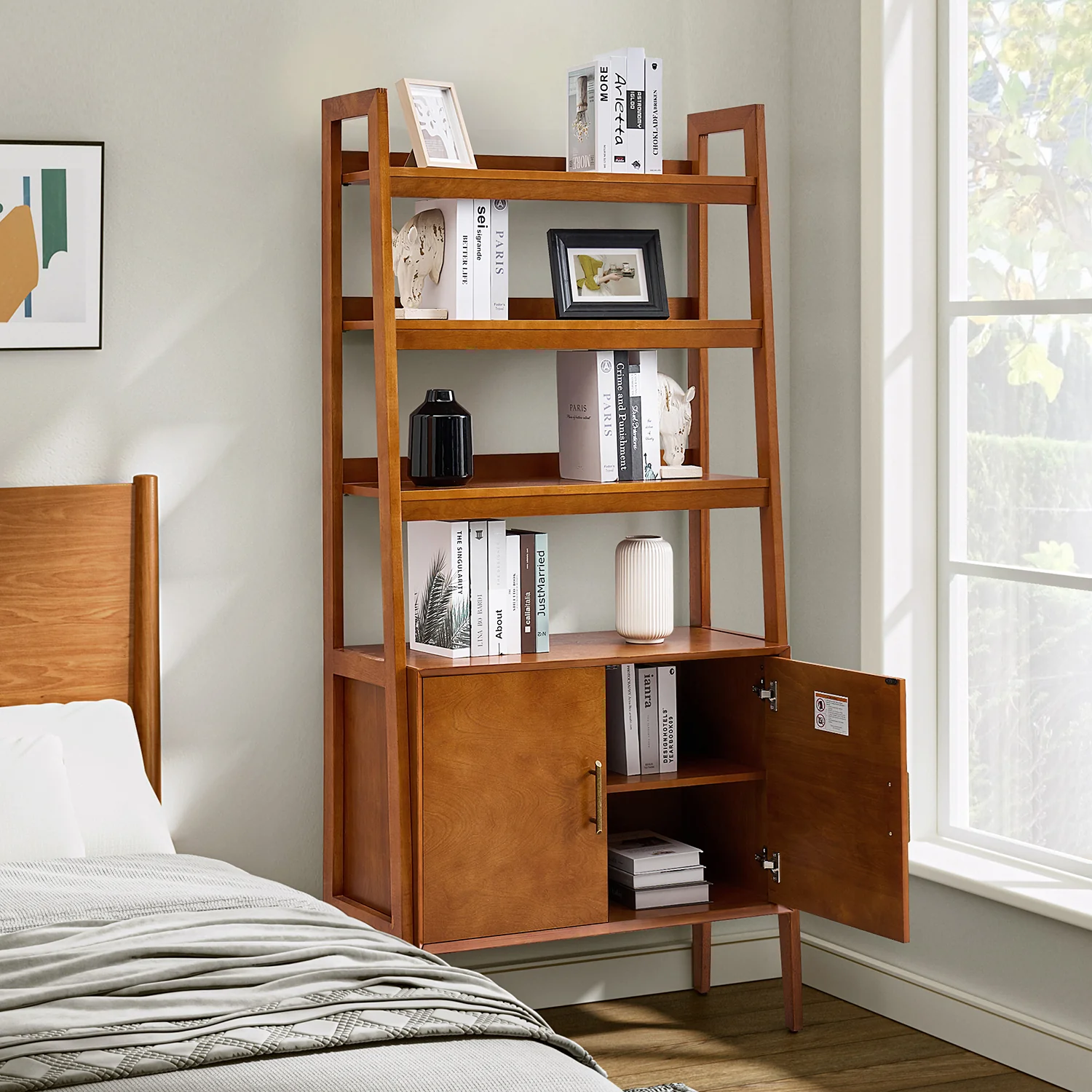Andr聨s Solid Wood Ladder Bookcase in Acorn