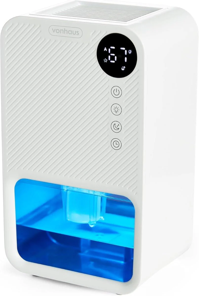 VonHaus 220 volt Dehumidifier 1100ml small portable with LED Display, 24 Hour Timer, Night Mode