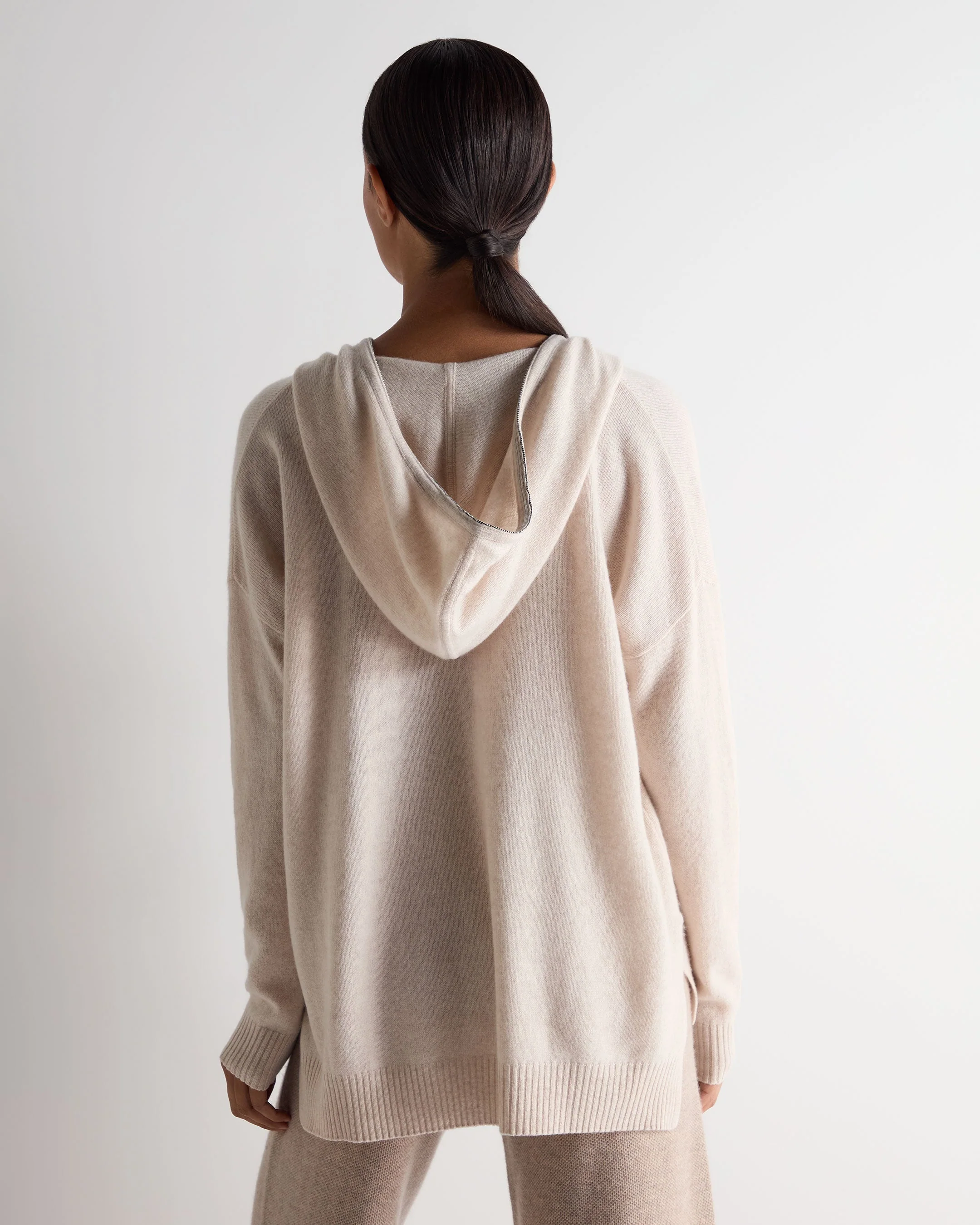 Women's Maya Metal Trim Cashmere Hoodie Ecru White