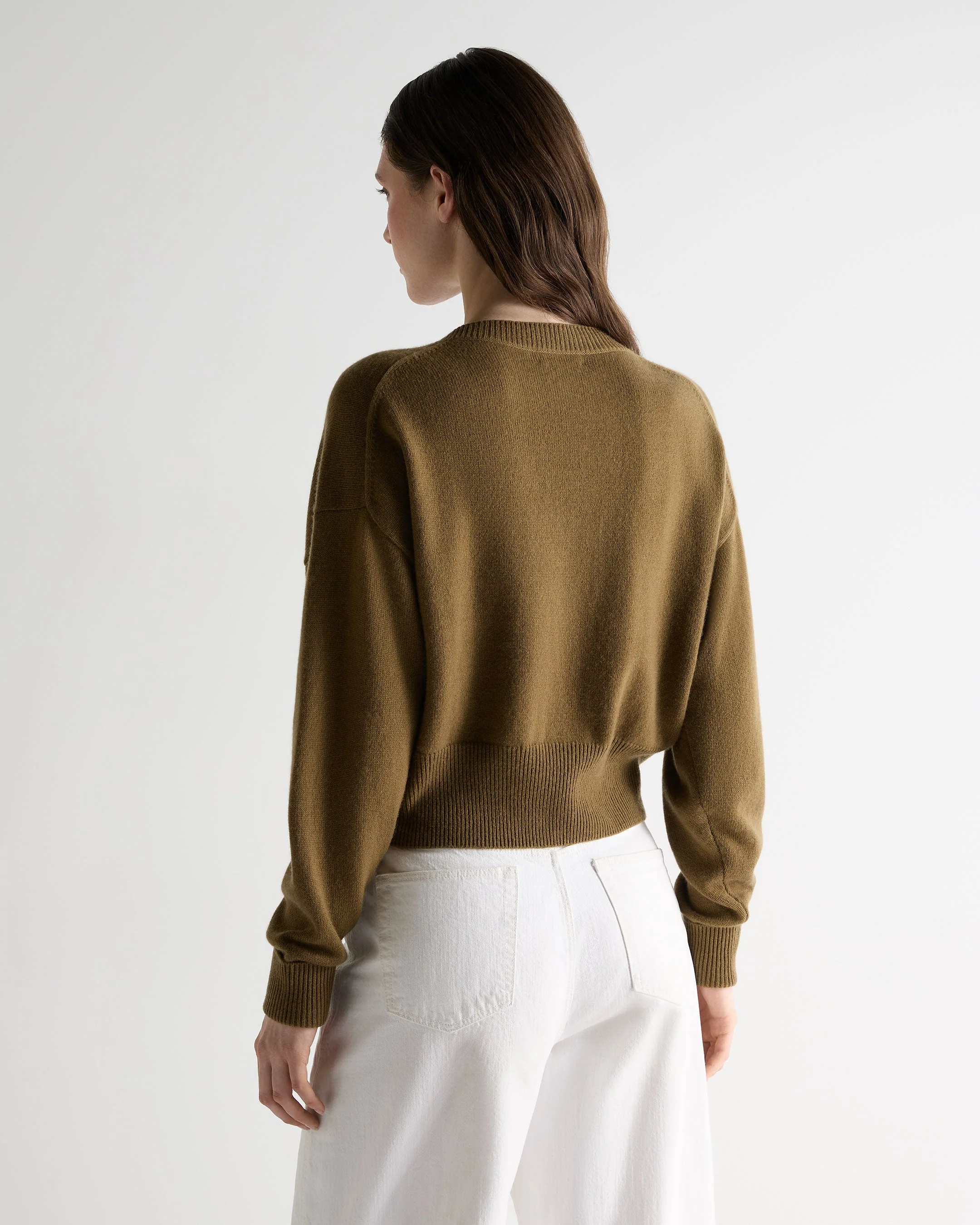 Women's Cropped V Neck Cashmere Sweater Cinnamon Brown