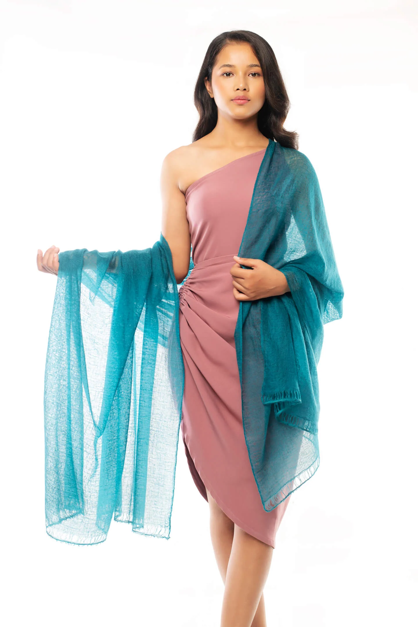 Handwoven Pure Cashmere Scarf Shawl in Emerald Green