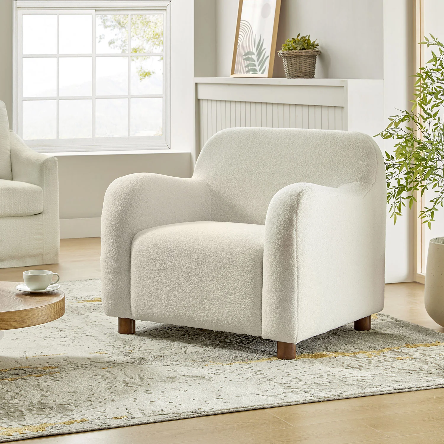 Bernie Boucle Upholstered Armchair in Ivory
