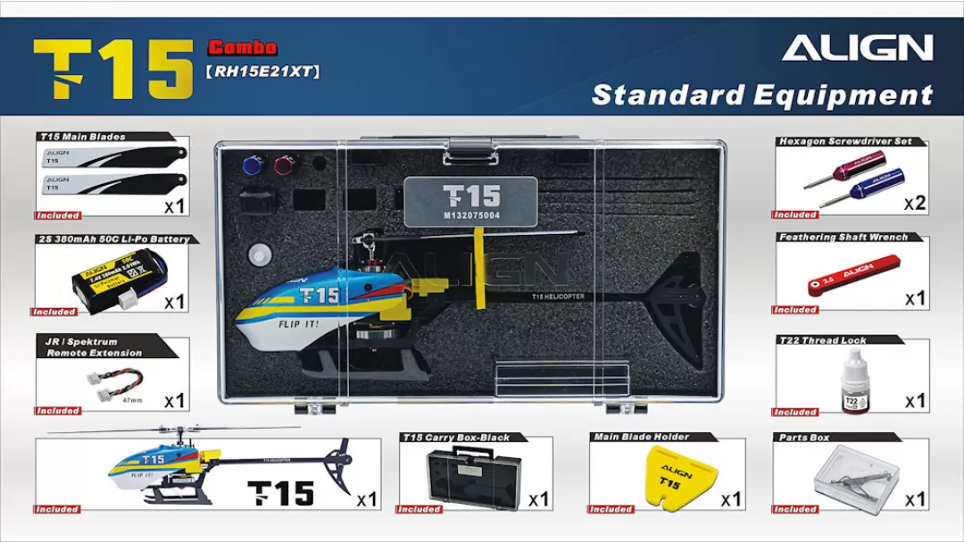 Align T-REX T15  RC Helicopter - TA Super Combo Includes A10 RTF (Blue) RH15E31XW RH15E32XW / BNF RH15E21XW RH15E22XW