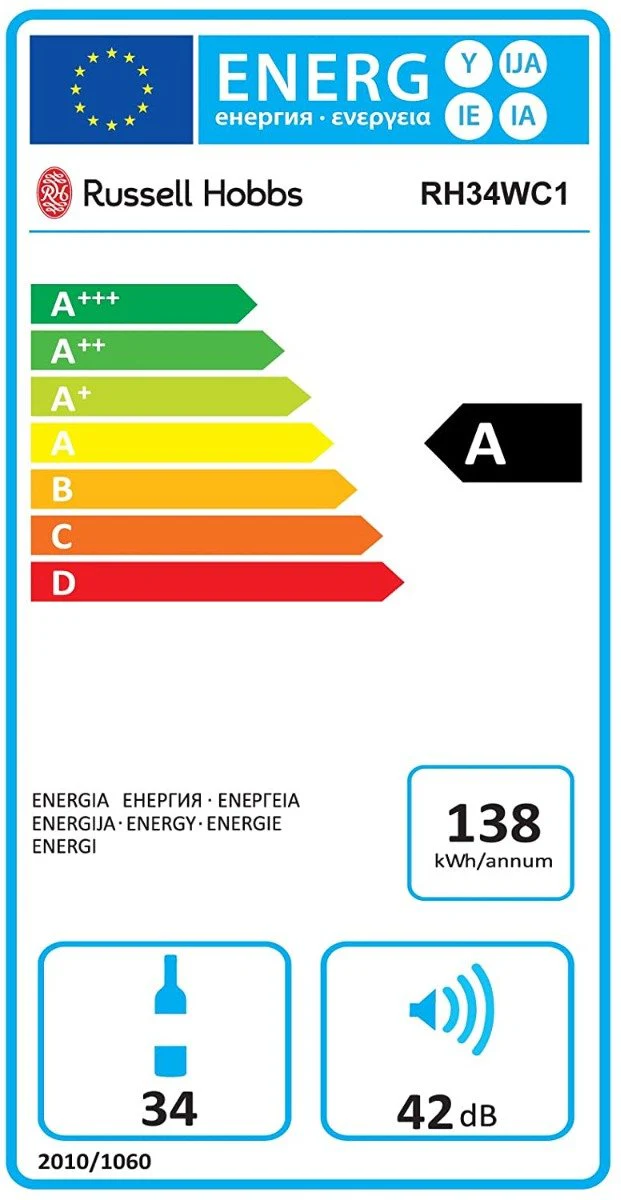 Russell Hobbs 220 volts 34 Bottle Wine Cooler RH34WC1 220v 240 volts