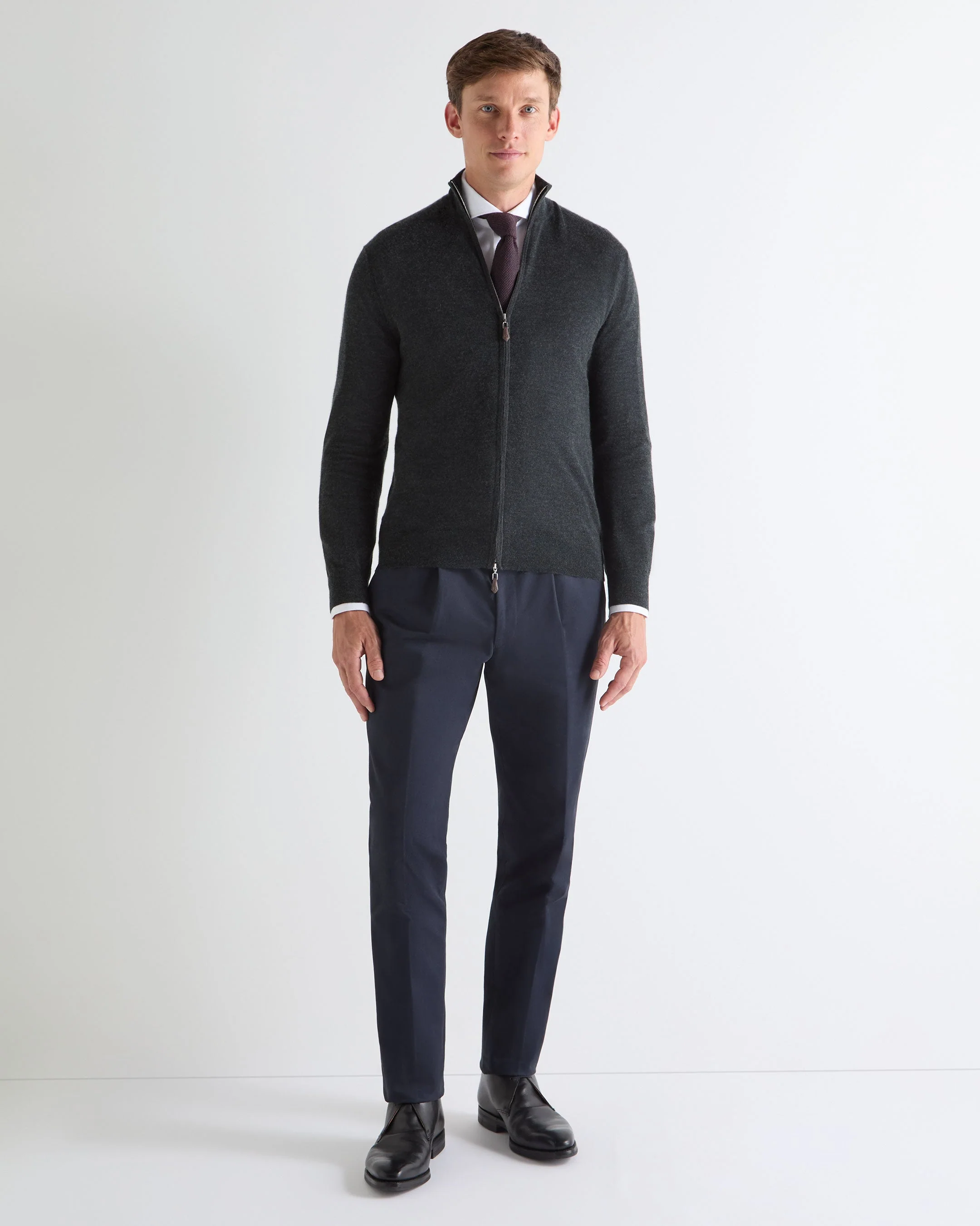 TUCCI SUPERFINE FULL ZIP Dark Charcoal Grey