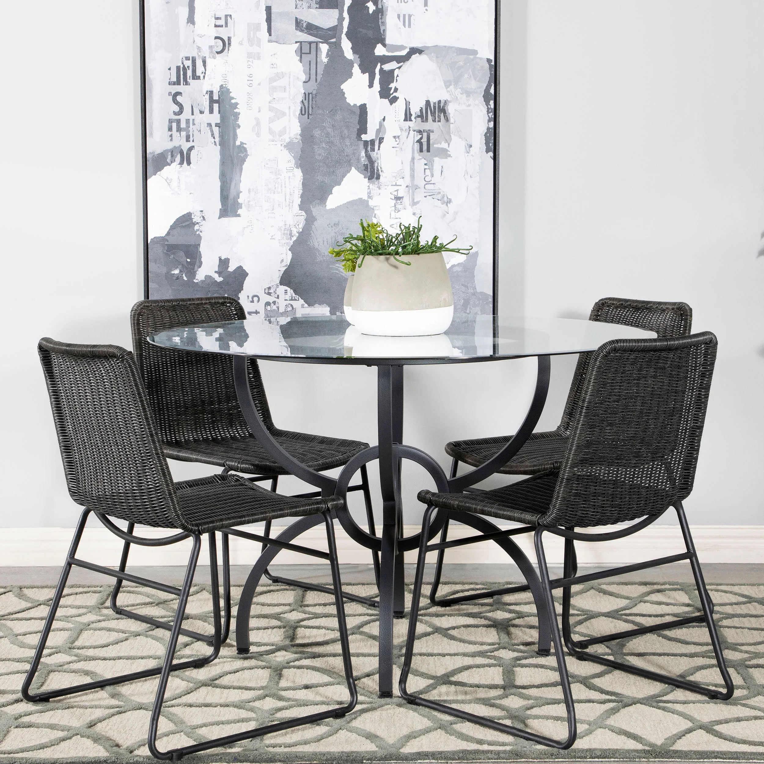 Aviano  Round Glass Top Dining Table Set Gunmetal