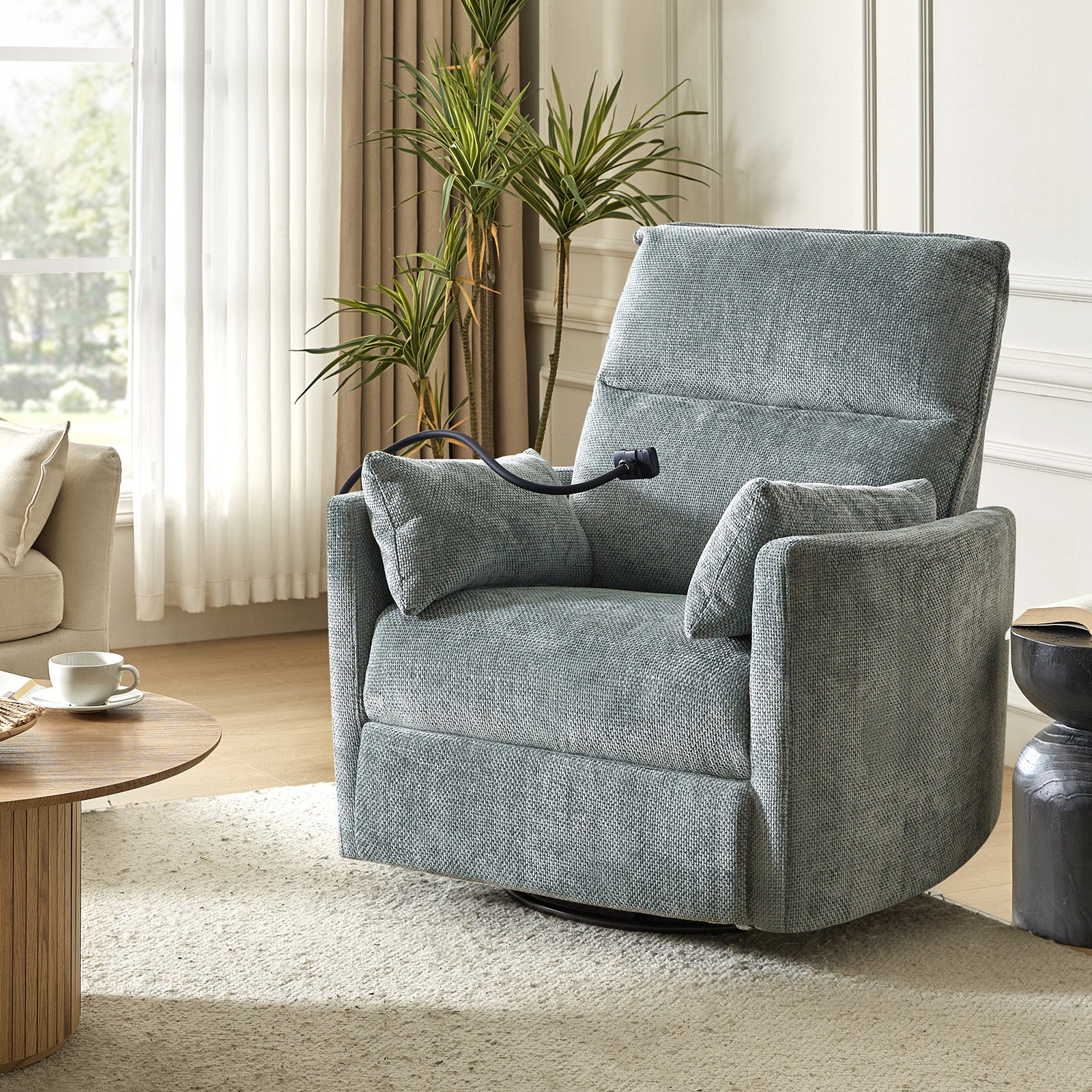 Archibald Power Rocking Swivel Nursery Recliner in Grey