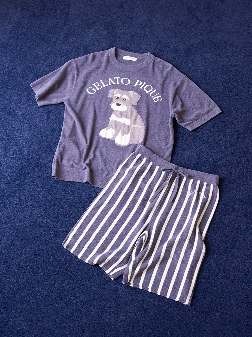 Mens Schnauzer Airy Moco Jacquard Pullover & Shorts Set