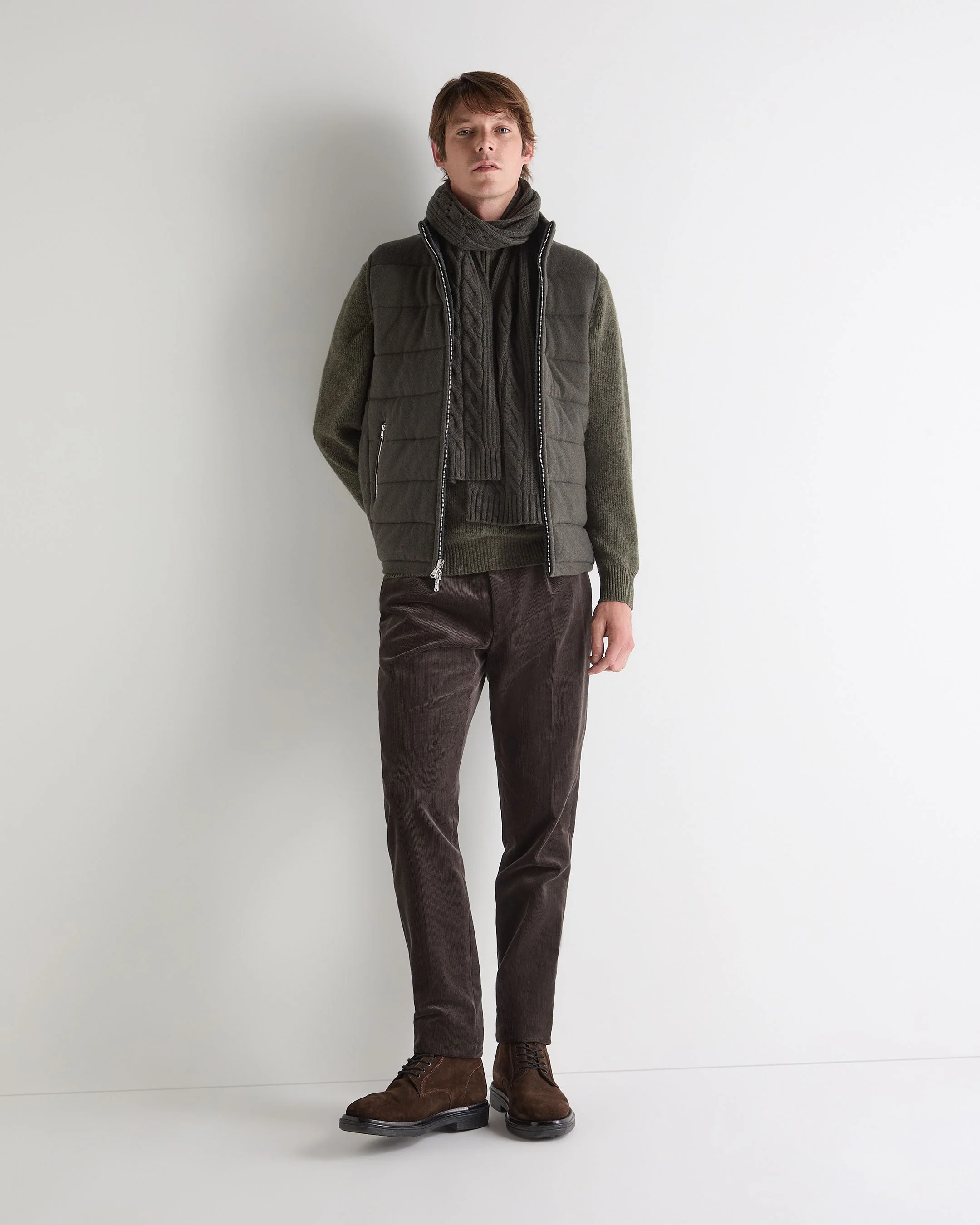 Men's Mall Reversible Cashmere Gilet Arabica Khaki Green