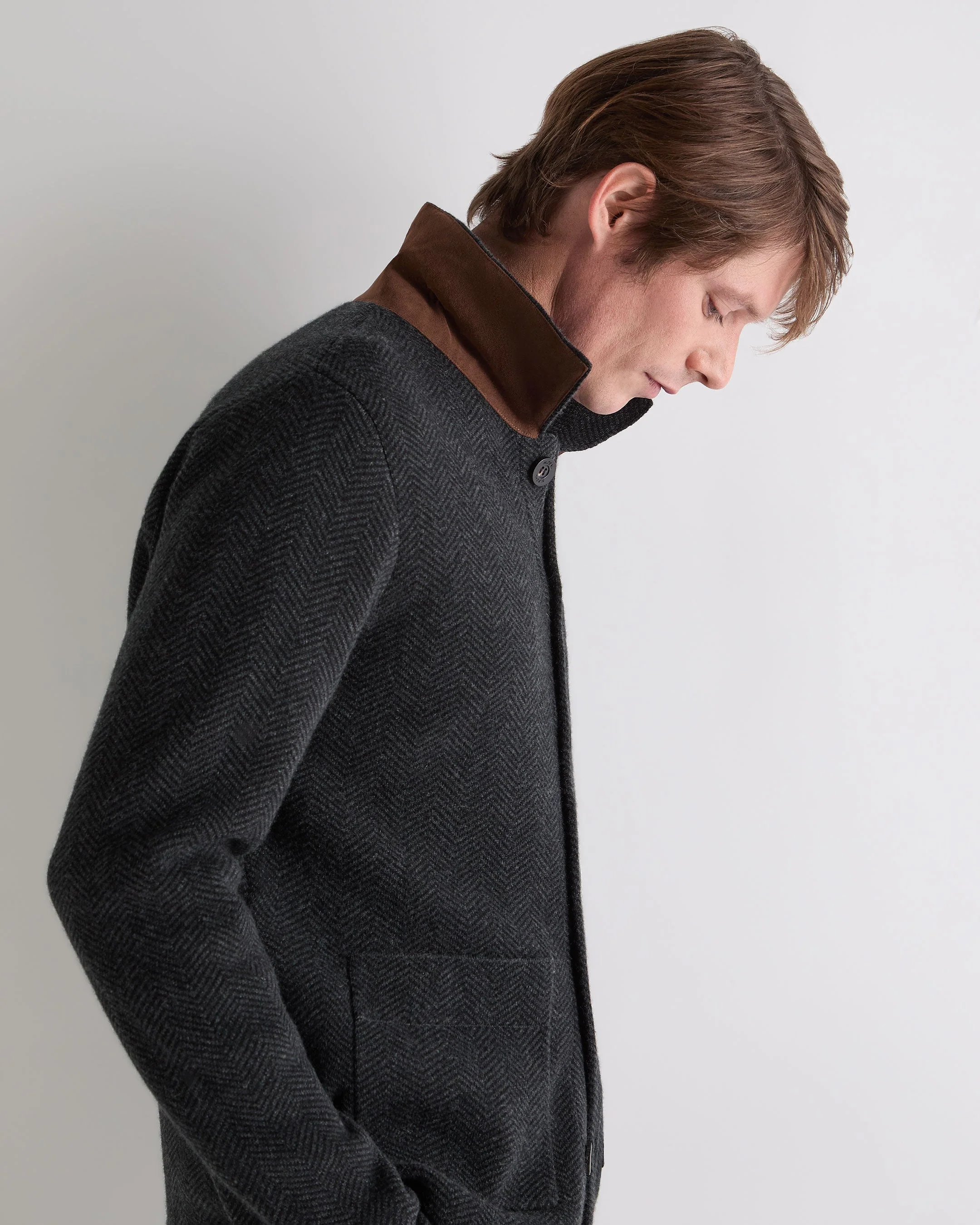 Men's Herringbone Cashmere Polo Shirt Black