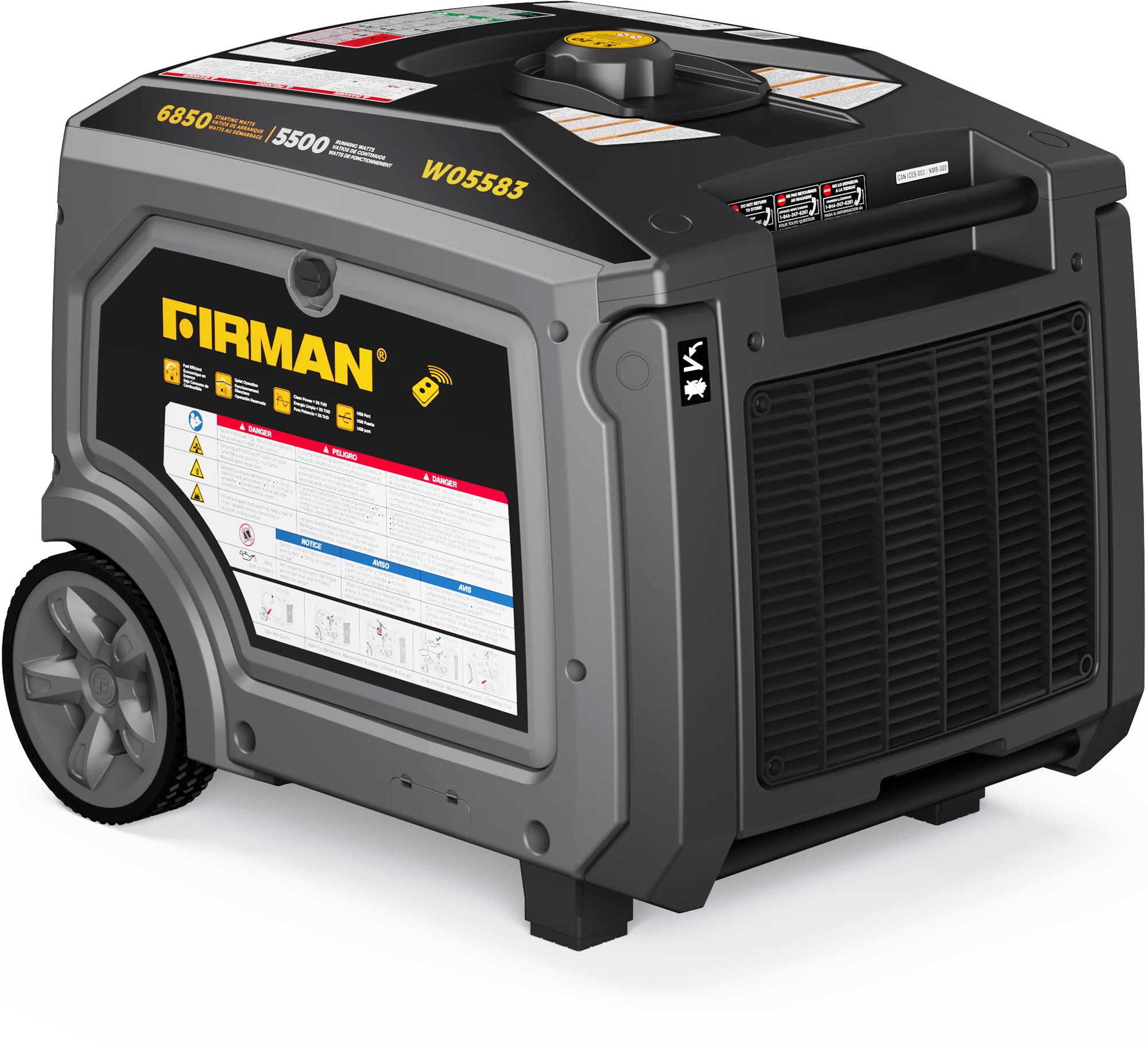 Gas Inverter Portable Generator 6850/5500 Watt Remote Start 120/240V CO Alert