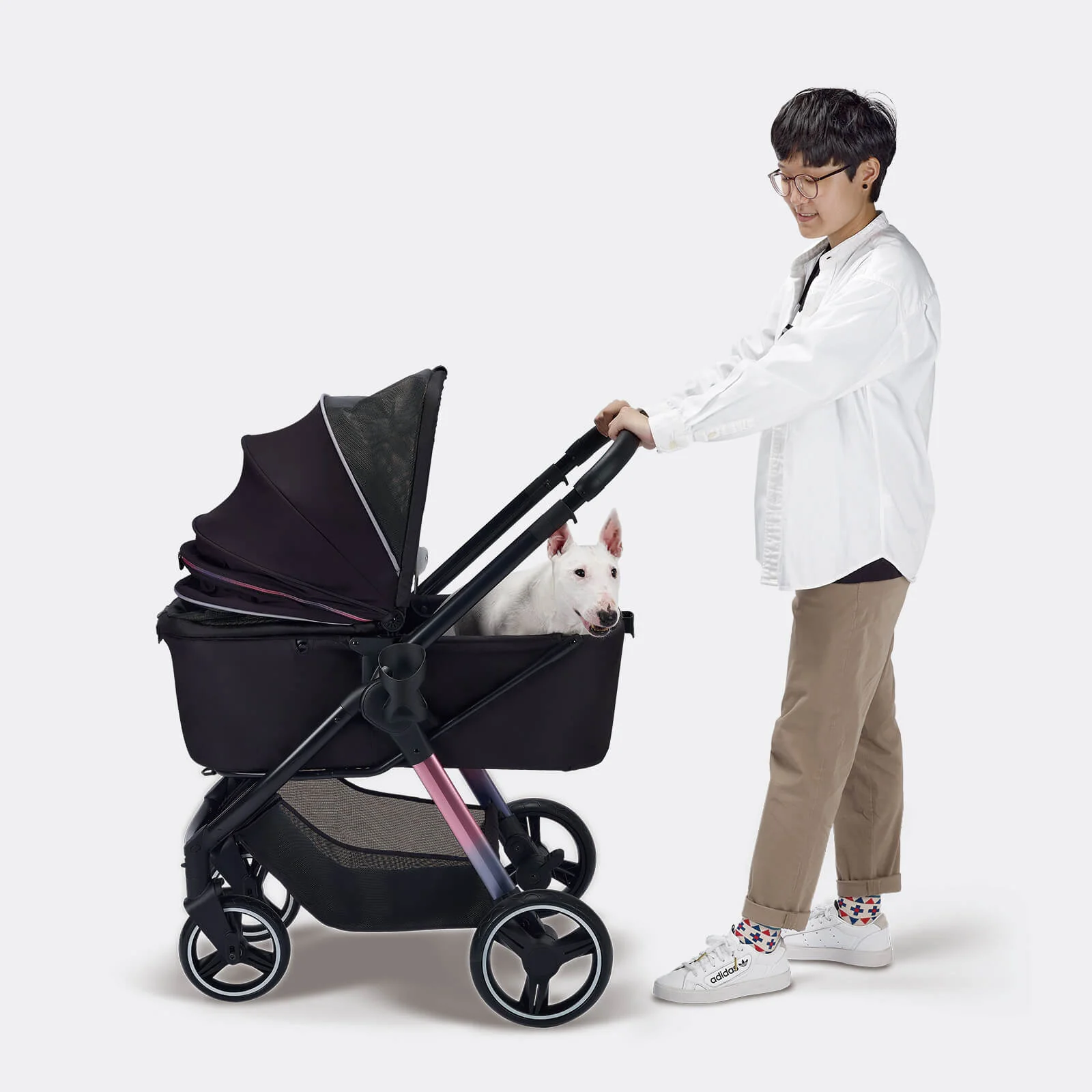 Retro Luxe Pet Stroller, Medium 4-Wheel Luxury Dog-Cat Stroller