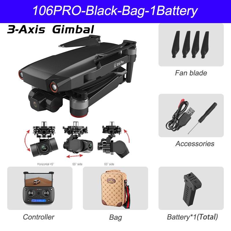 106 Pro GPS Drone - 4K HD Dual Camera Three-Axis Anti-Shake Gimbal 5G WIFI FPV Brushless Motor Foldable Quadcopter Gift Toy Professional Camera Drone