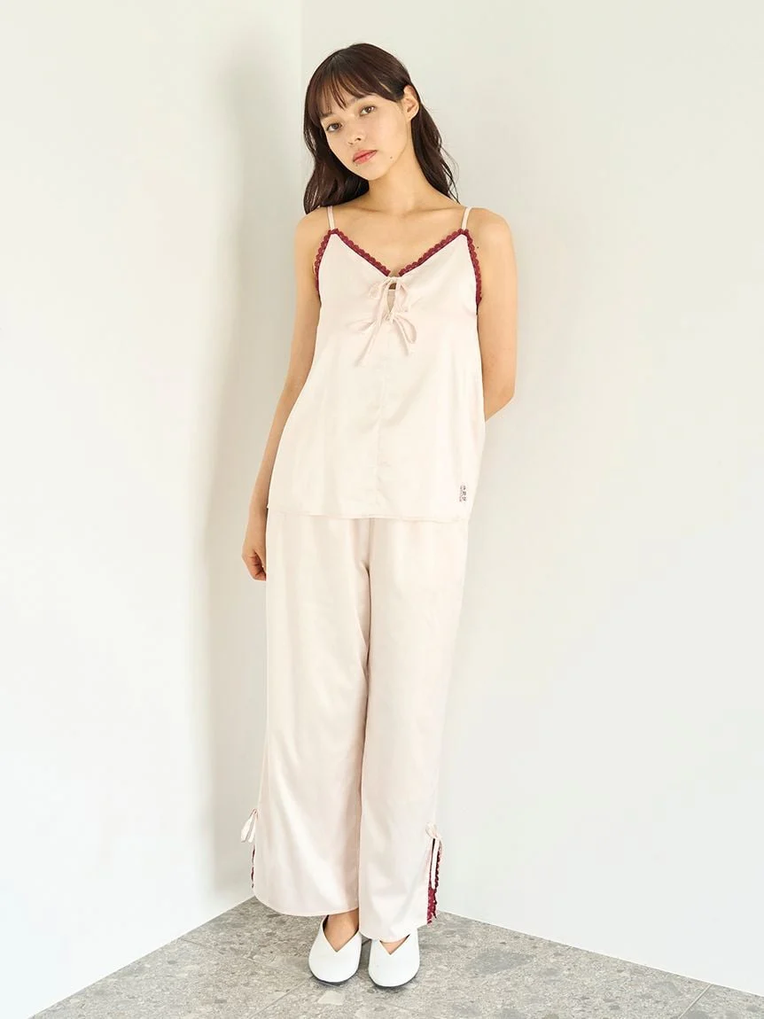 Satin Pants With Lace & Ribbon