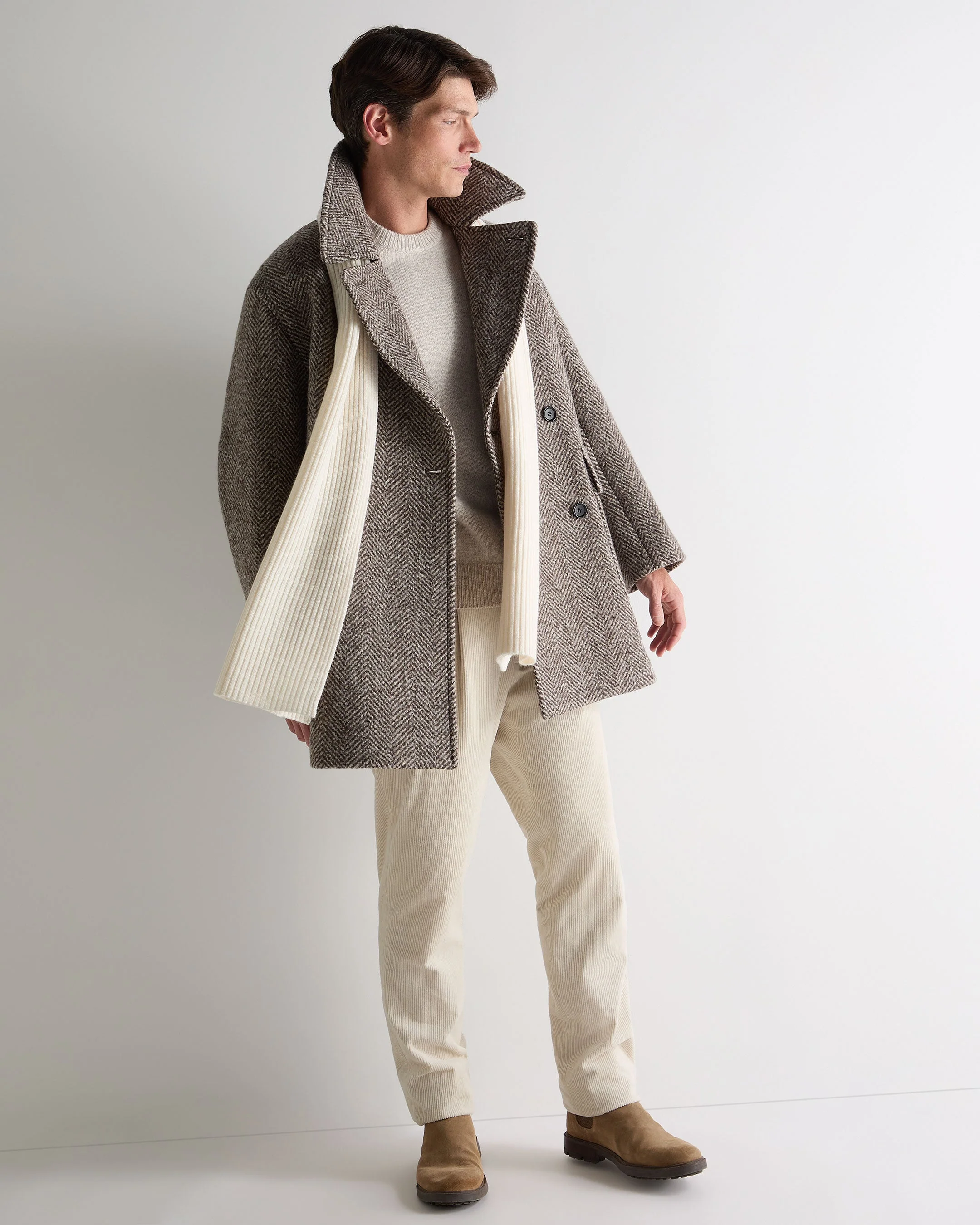 Unisex Short Ribbed Cashmere Scarf New Ivory White